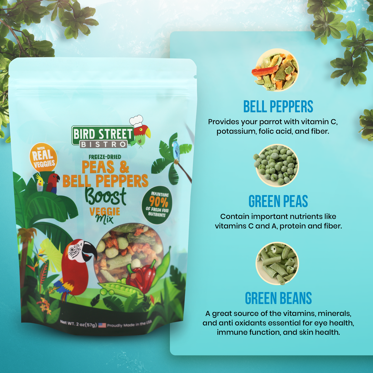 Peas & Bell Peppers Boost - Parrot Veggies Mix Parrot Food Bird Street Bistro