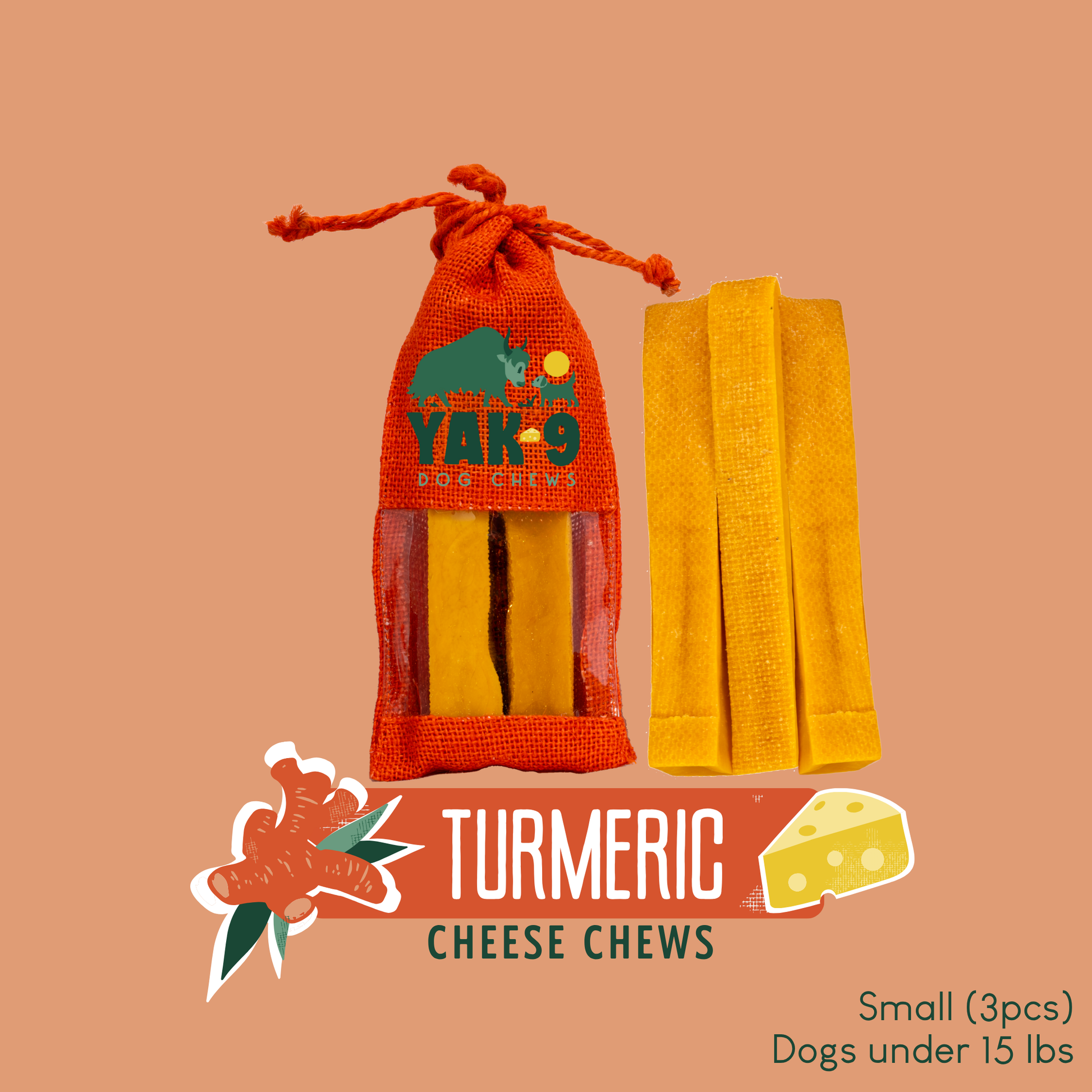Turmeric Cheese Chews for Dogs Small (1.1oz) 3 pack TURMERIC YAK CHEWS Yak9 Chews