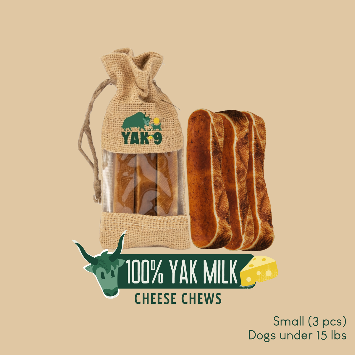 100% Yak Milk Chews for Dogs Small (1.1oz) 3 pack 100% YAK CHEWS Yak9 Chews
