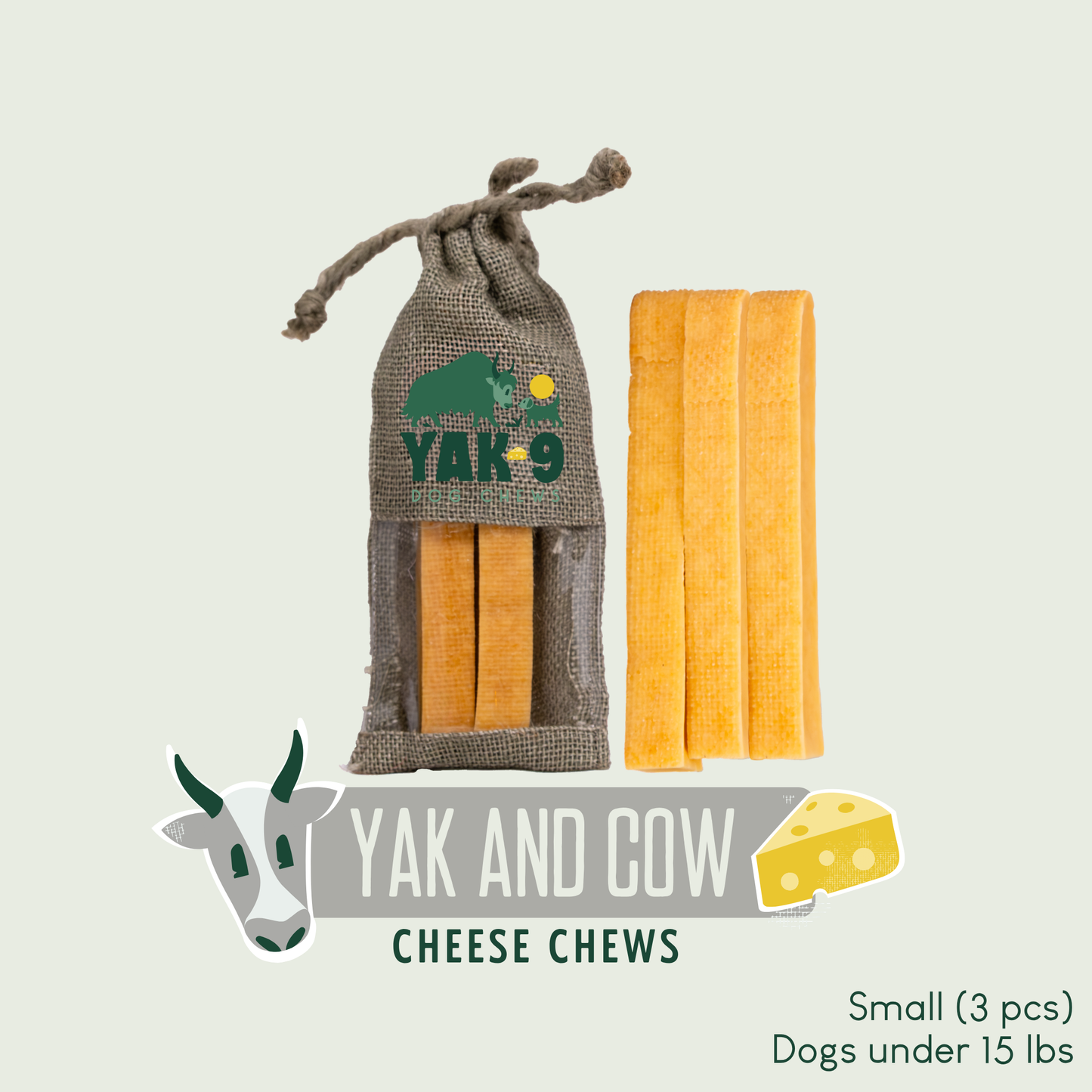 Yak and Cow Cheese Chews for Dogs Small (1.1oz) 3 pack YAK AND COW MILK CHEWS Yak9 Chews