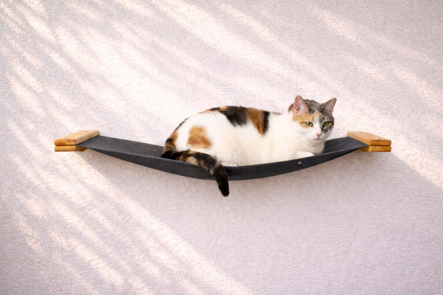 Hanging Cat Bed Hammock Natural Bamboo Charcoal Gray Canvas 34" Cat Hammock Catastrophic Creations