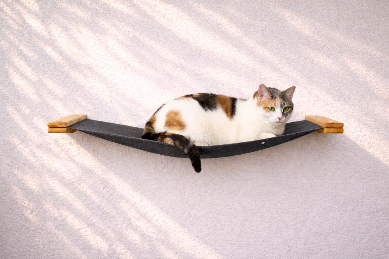 Hanging Cat Bed Hammock Natural Bamboo Charcoal Gray Canvas 34" Cat Hammock Catastrophic Creations