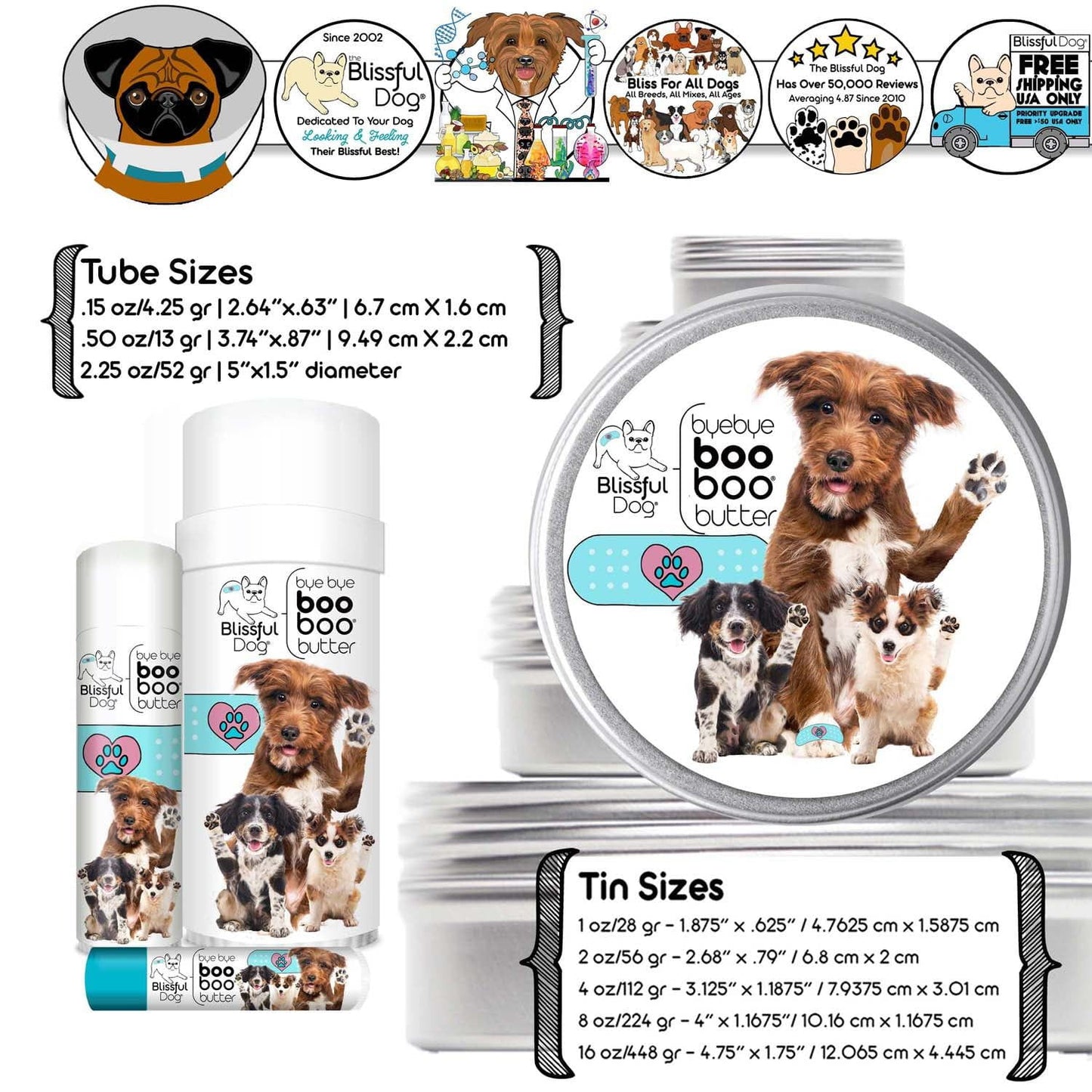 3 Cute Puppies Boo Boo Butter 16 OZ TIN BOO BOO BUTTER The Blissful Dog