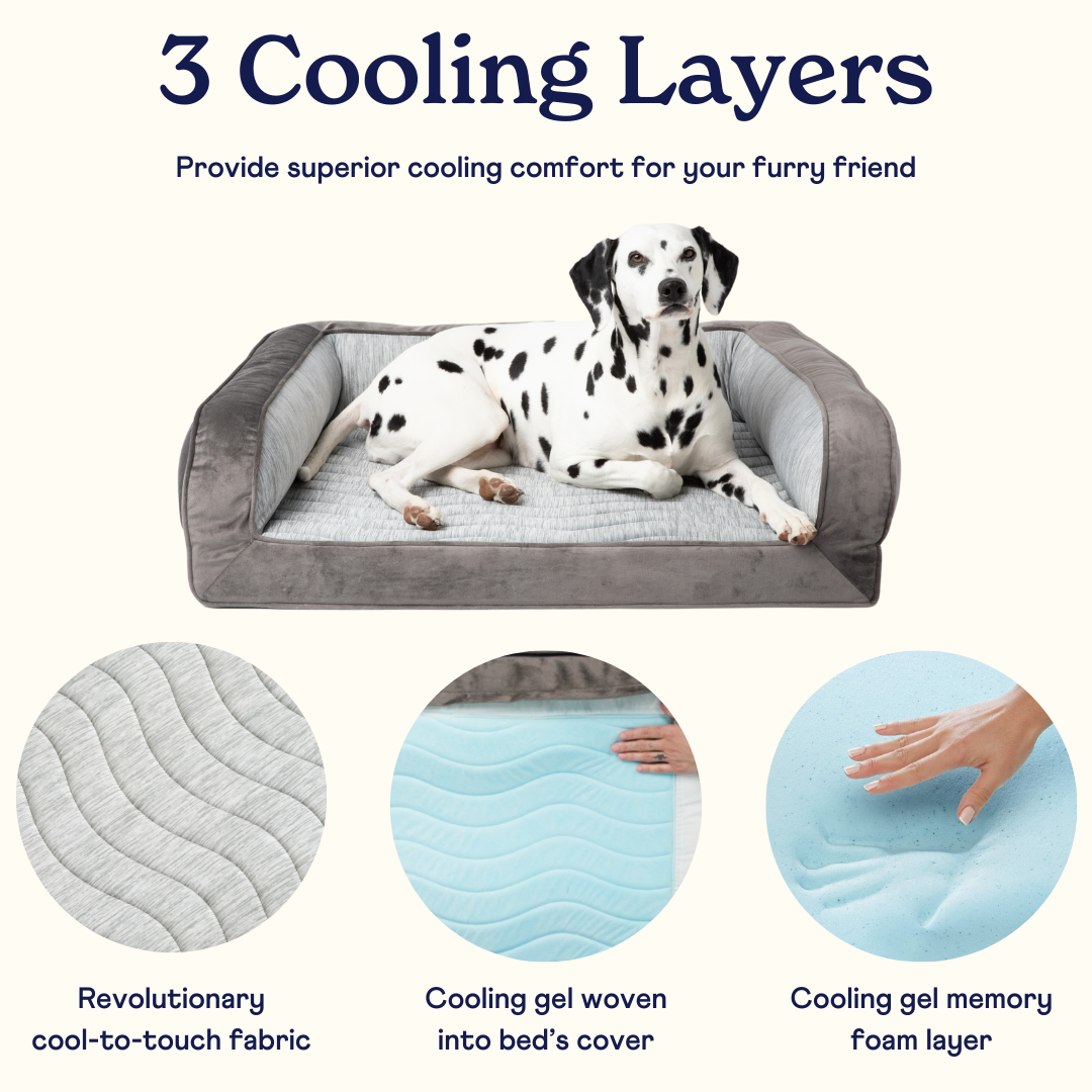 PupChill™ Cooling Bolster Dog Bed + Waterproof Blanket Bundle - Arctic Grey Paw