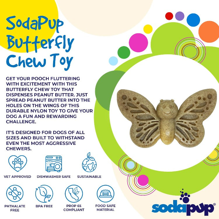 Butterfly Nylon Chew & Enrichment Toy | 2-in-1 for Aggressive Chewers | SodaPup Nylon Dog Toys SodaPup/True Dogs, LLC