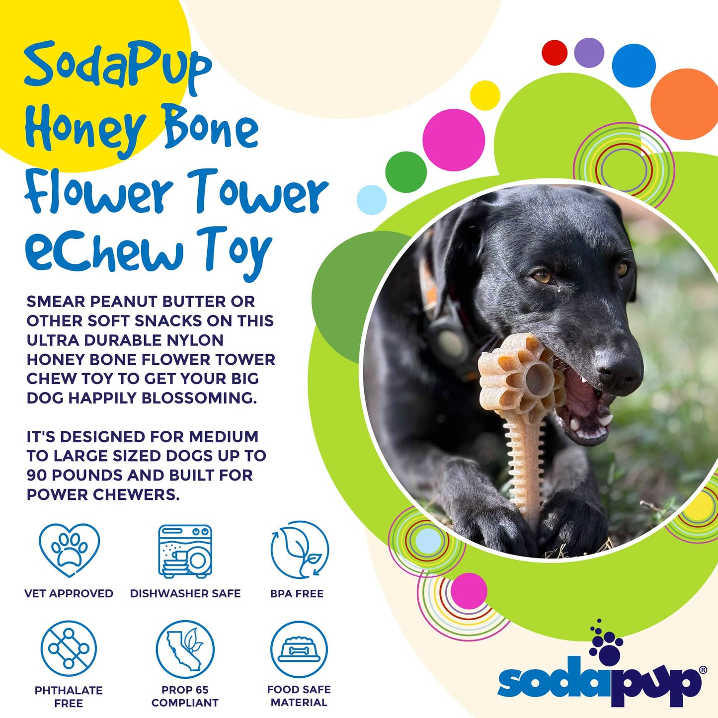 Honey Bone Dental Flower Tower - Indestructible Nylon Dog Chew Toy XL | USA Nylon Dog Toys SodaPup/True Dogs, LLC