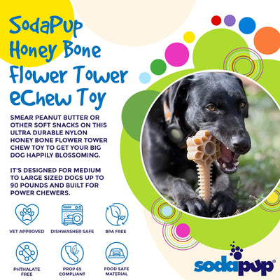 Honey Bone Dental Flower Tower - Indestructible Nylon Dog Chew Toy XL | USA Nylon Dog Toys SodaPup/True Dogs, LLC