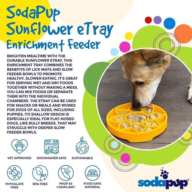 Sunflower eTray Shallow Slow Feeder Dog Bowl for Enrichment | USA Made ETRAY SodaPup/True Dogs, LLC