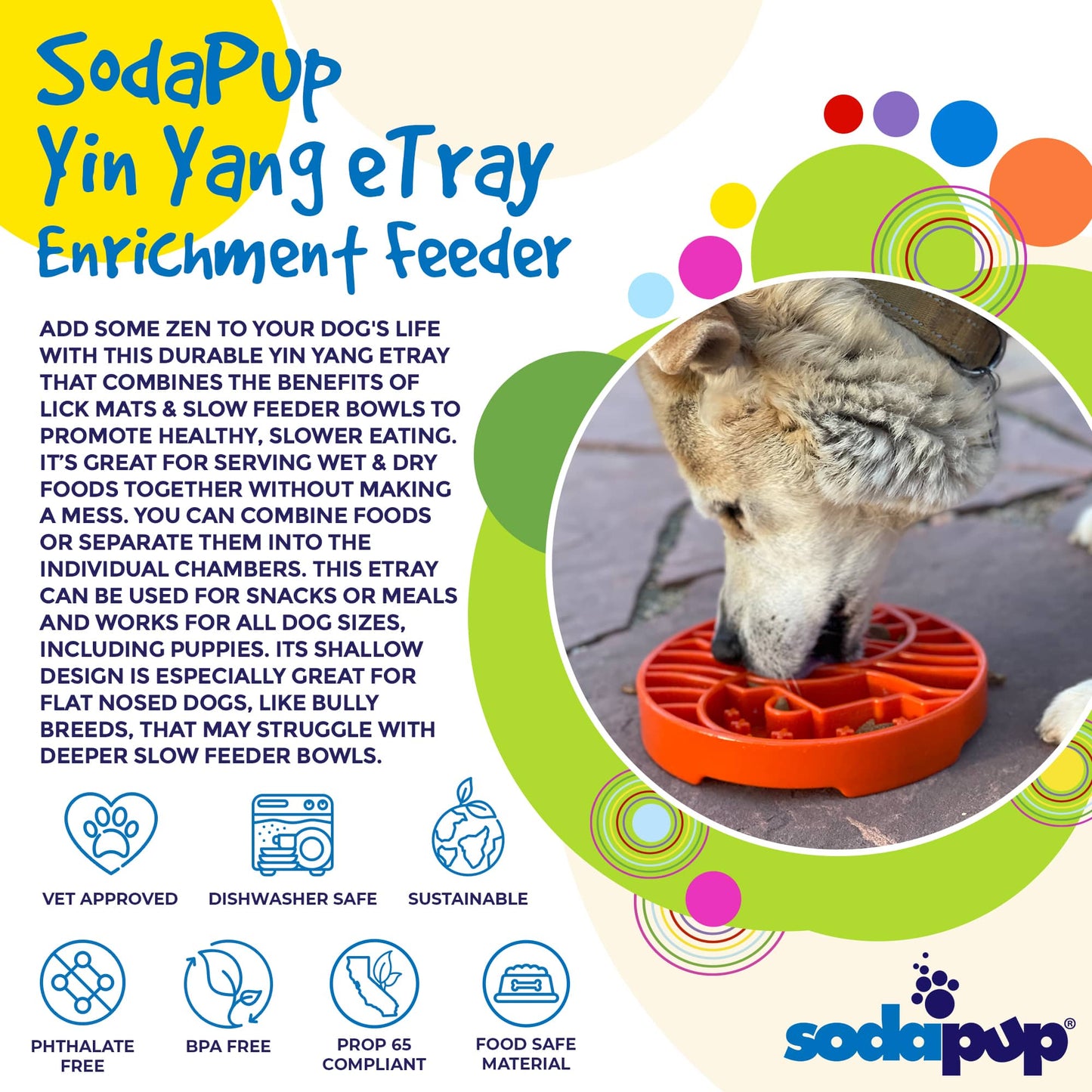Sun and Moon eTray - Shallow Slow Feeder Dog Bowl for Enrichment | USA Made ETRAY SodaPup/True Dogs, LLC
