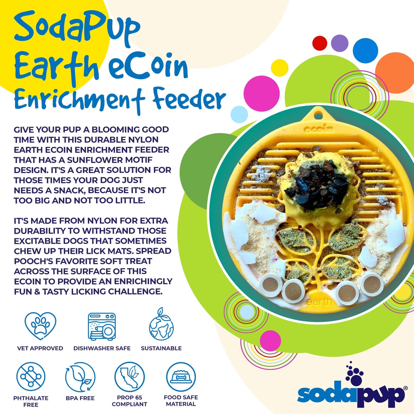 Earth eCoin Nylon Lick Mat for Dogs | USA Made Enrichment Toy | SodaPup ECOIN SodaPup/True Dogs, LLC