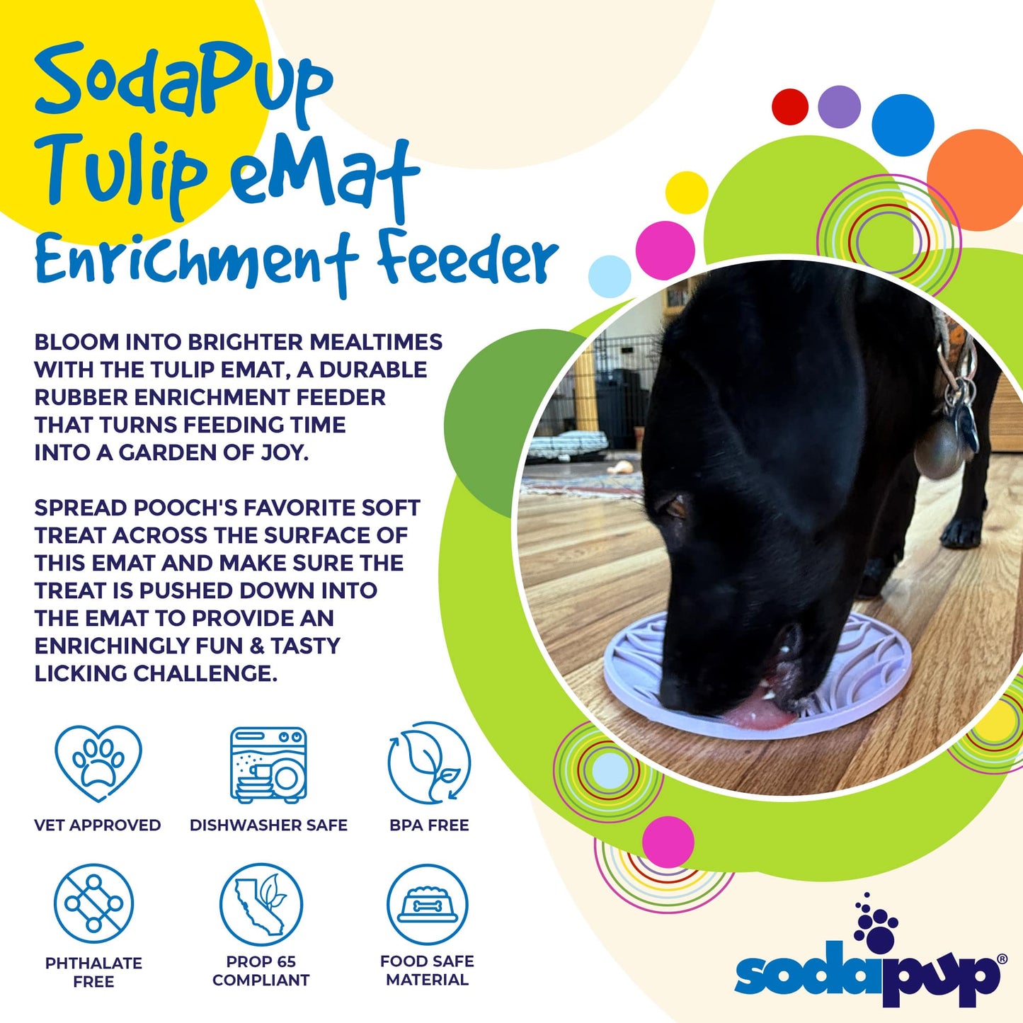 Tulip Design eMat - Enrichment Lick Mat For Dogs and Cats - With Suction Cups | USA Made EMAT SodaPup/True Dogs, LLC