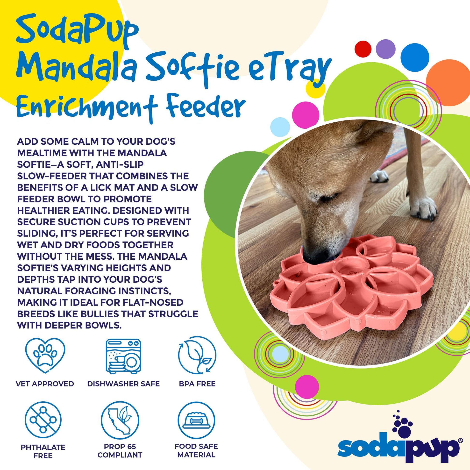 Mandala Softie eTray Shallow Slow Feeder Dog Bowl with Suction Cups | USA Made ETRAY SodaPup/True Dogs, LLC