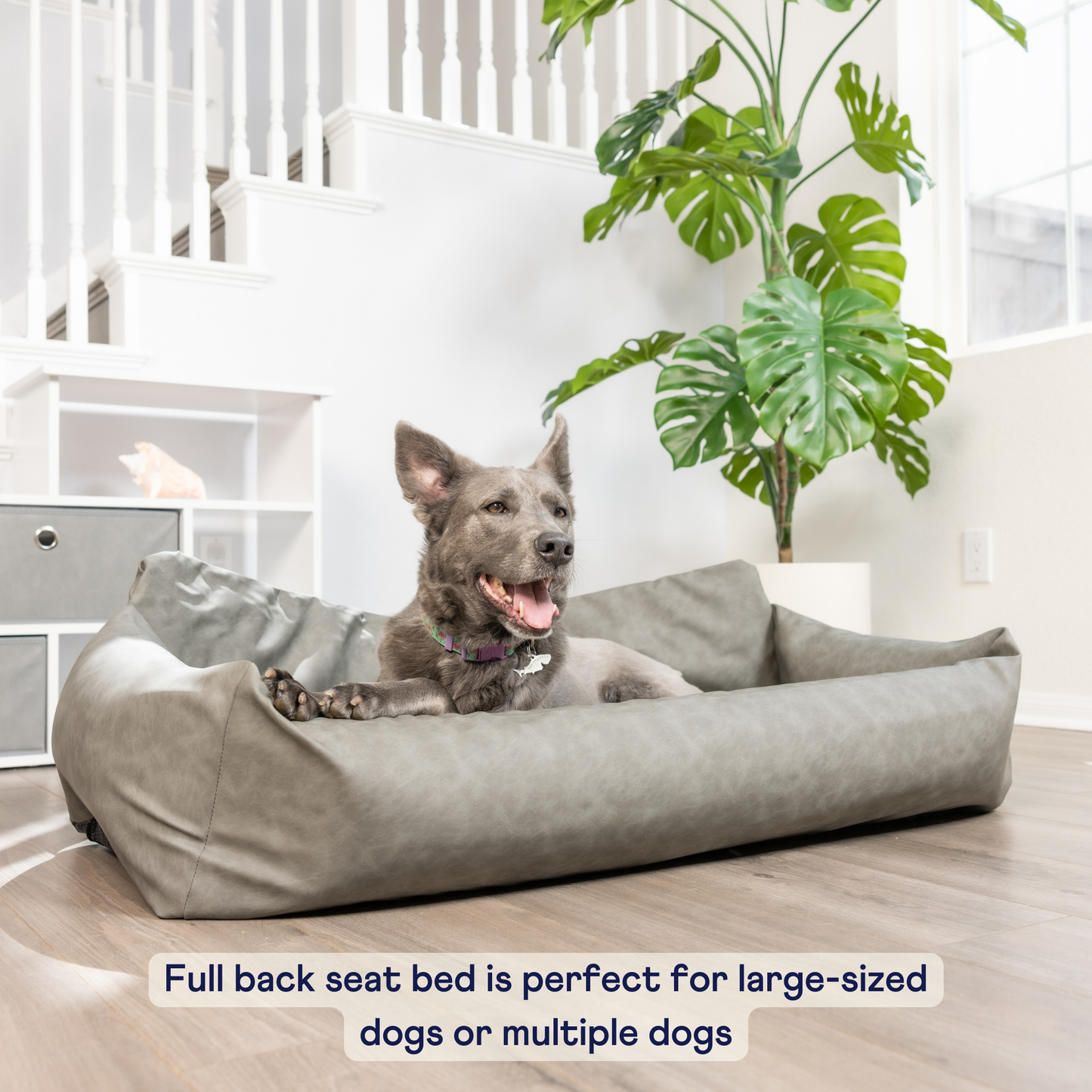 PupProtector™ Faux Cool-to-Touch Vegan Leather Memory Foam Dog Car Bed - Slate Gray Travel Paw.com