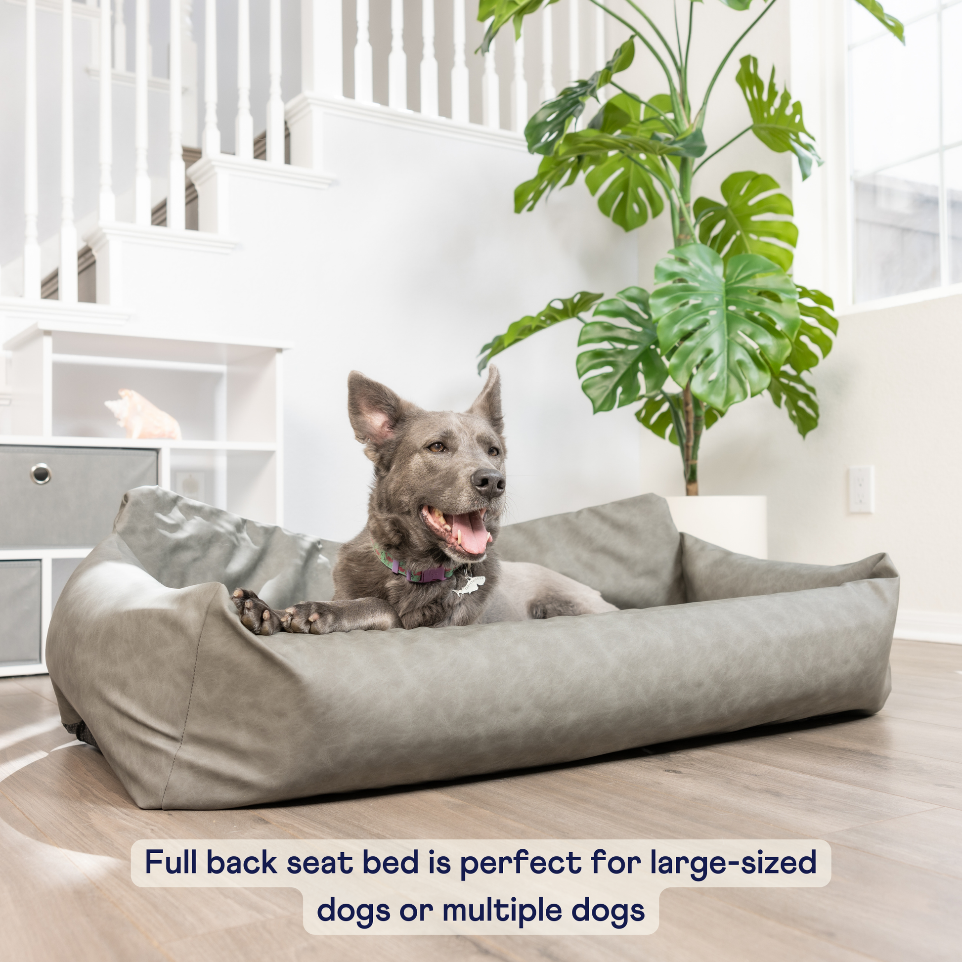 PupProtector™ Faux Cool-to-Touch Vegan Leather Memory Foam Dog Car Bed - Slate Gray Travel Paw.com