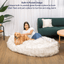 PupCloud™ Human-Size Faux Fur Memory Foam Dog Bed - White with Brown Accents Paw