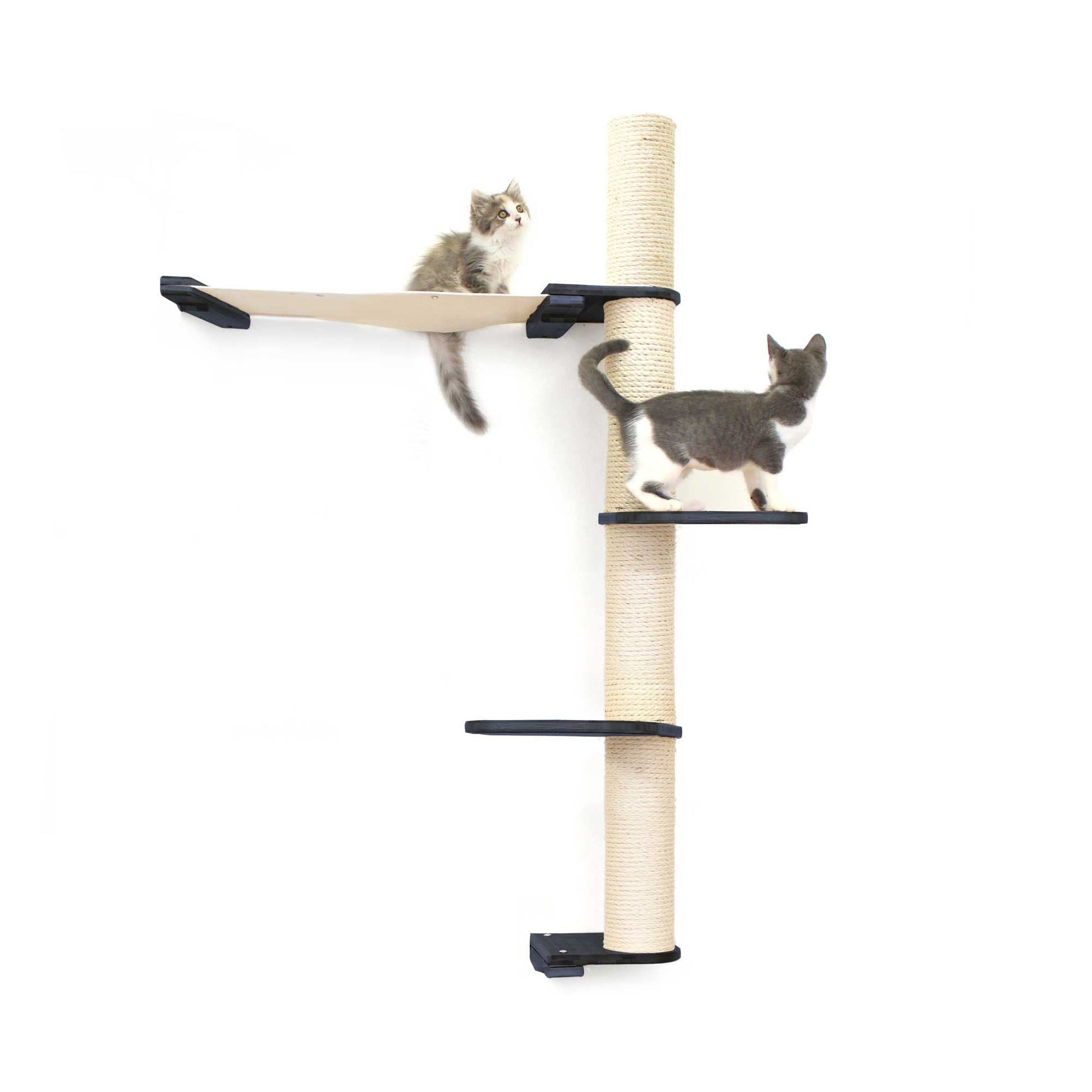 The Crow's Nest - A Wall Cat Scratcher with Hammock Onyx Bamboo Natural Canvas 3-Tier 24" Cat Condo Catastrophic Creations
