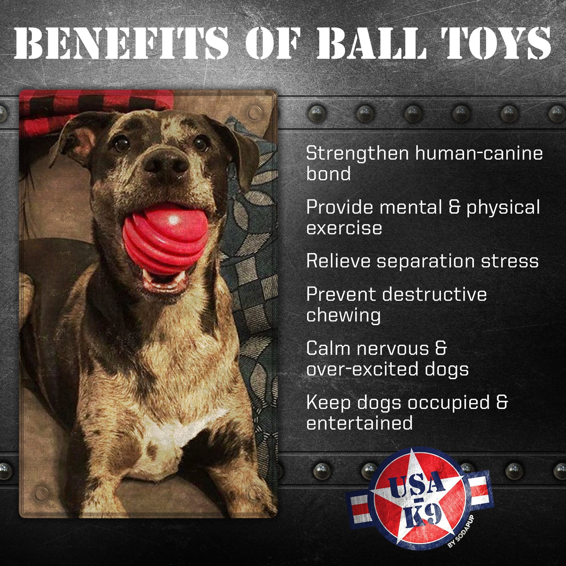 USA-K9 Stars and Stripes Rubber Dog Toy | K9 Handler Reward Toy | Red | USA Made Rubber Dog Toys SodaPup/True Dogs, LLC