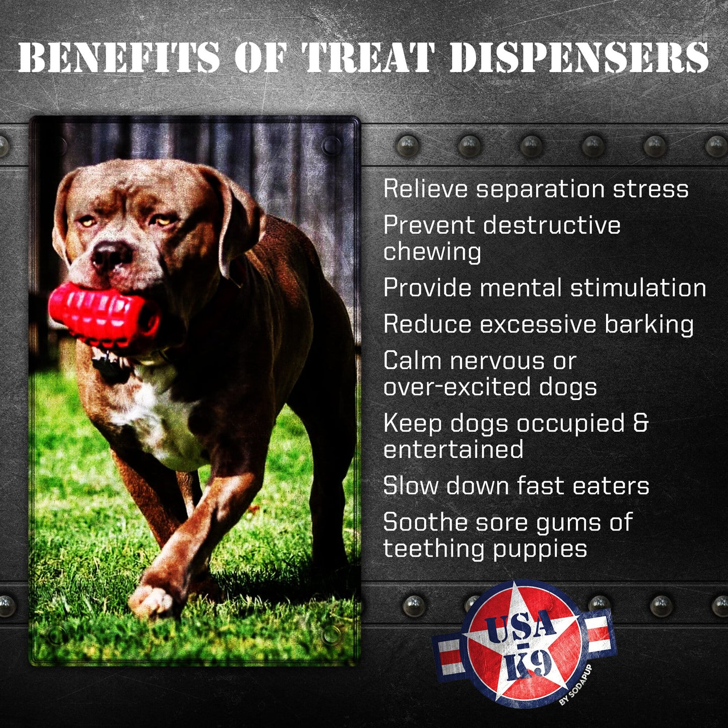 USA-K9 Grenade Rubber Dog Chew Toy | K9 Handler eDispenser Toy | Red & Blue | USA Made Rubber Dog Toys SodaPup/True Dogs, LLC
