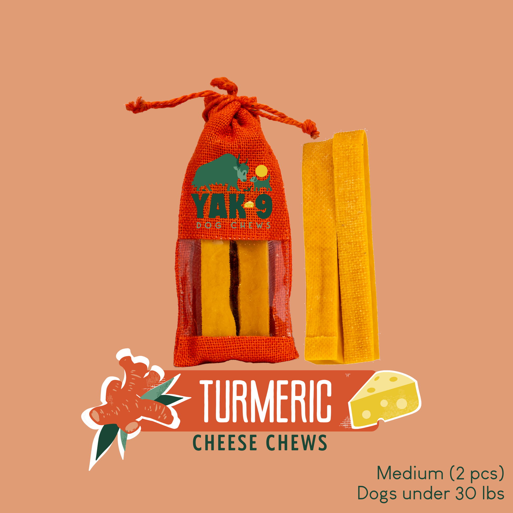 Turmeric Cheese Chews for Dogs Medium (2.3oz) 2 pack TURMERIC YAK CHEWS Yak9 Chews