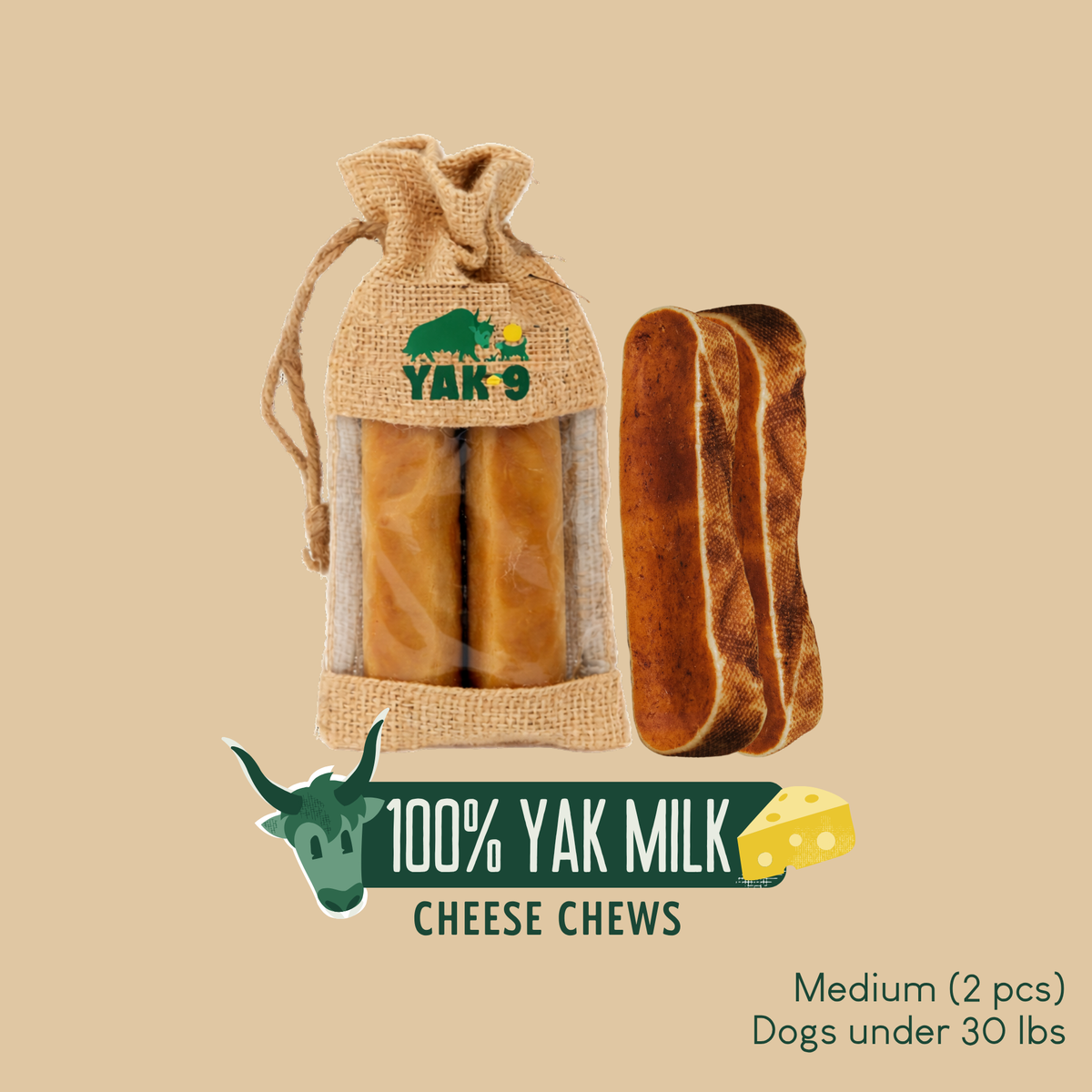 100% Yak Milk Chews for Dogs Medium (2.3oz) 2 pack 100% YAK CHEWS Yak9 Chews