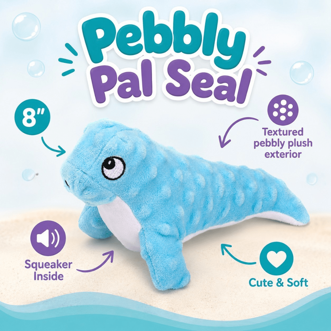 Pebbly Pal Plush Dog Toy with Squeaker 8" Pebbly Pal Seal Dog Toys Dogline