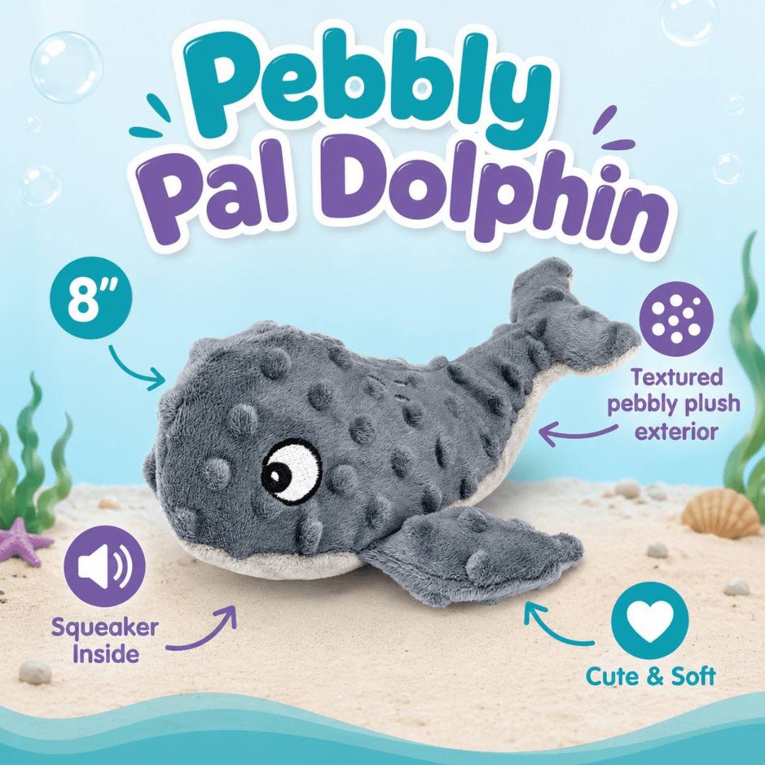 Pebbly Pal Plush Dog Toy with Squeaker 8" Pebbly Pal Dolphin Dog Toys Dogline