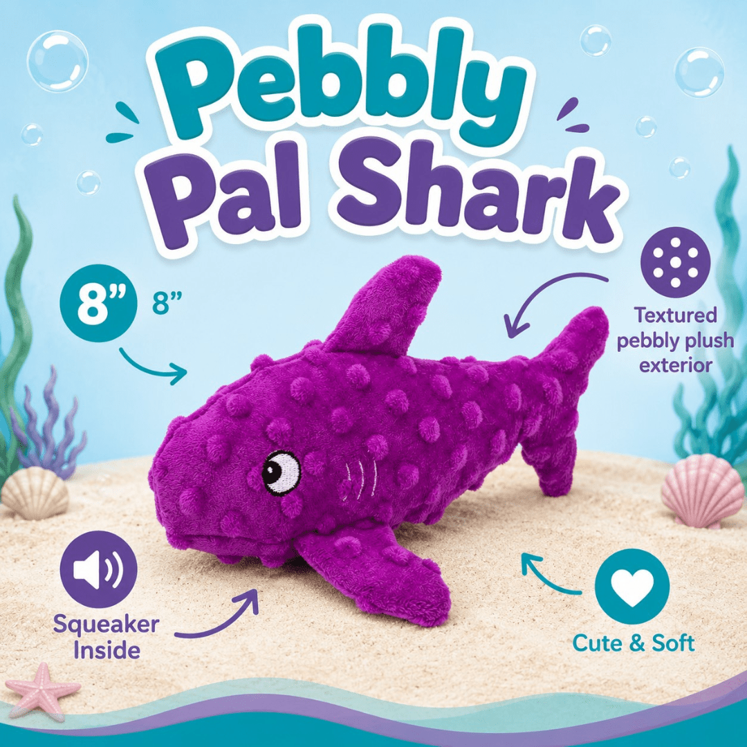 Pebbly Pal Plush Dog Toy with Squeaker 8" Pebbly Pal Shark Dog Toys Dogline
