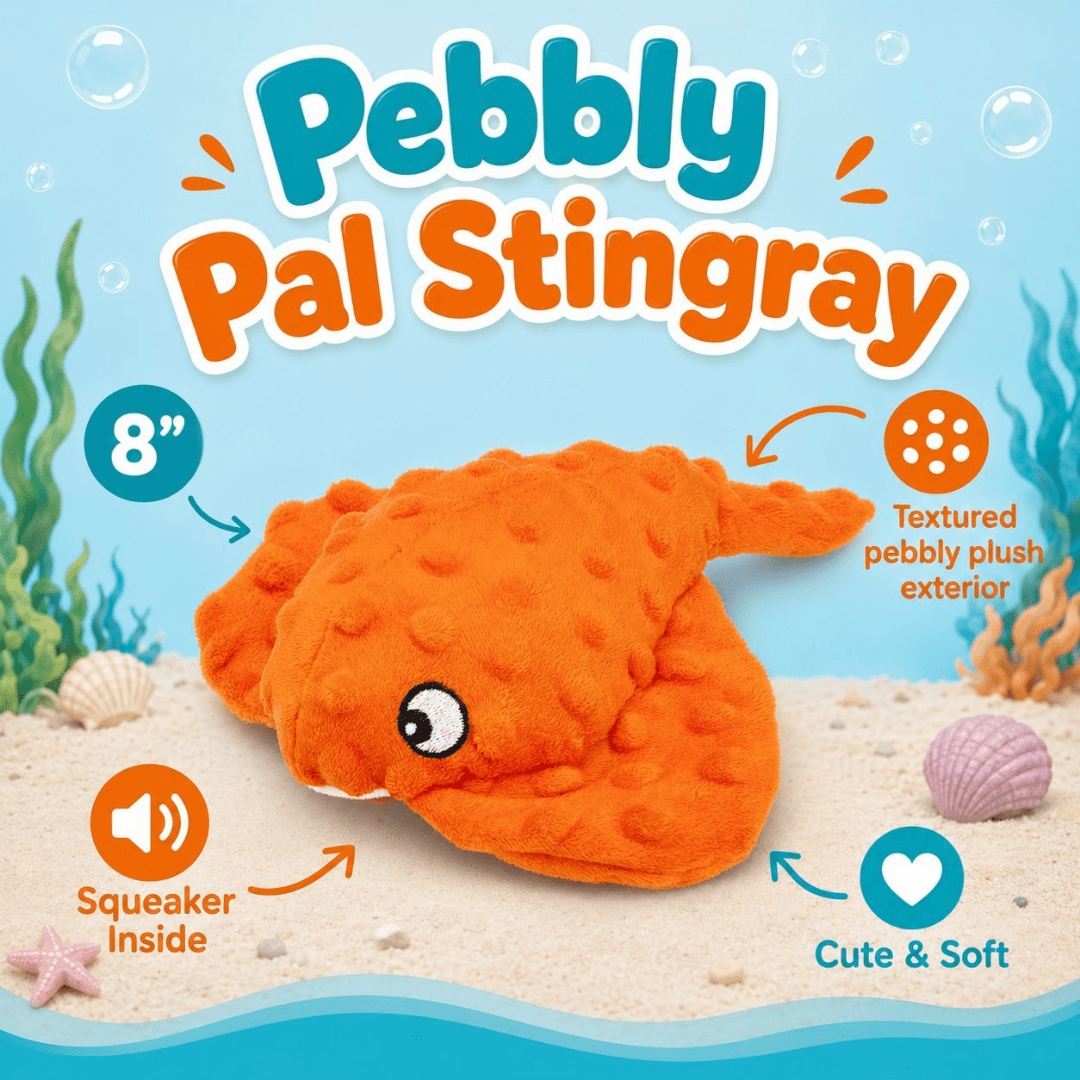 Pebbly Pal Plush Dog Toy with Squeaker 8" Pebbly Pal Stingray Dog Toys Dogline