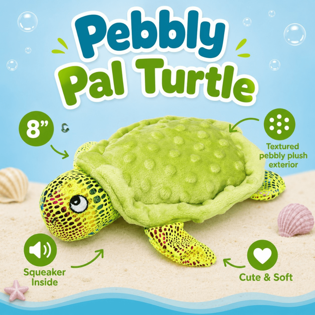 Pebbly Pal Plush Dog Toy with Squeaker 8" Pebbly Pal Turtle Dog Toys Dogline