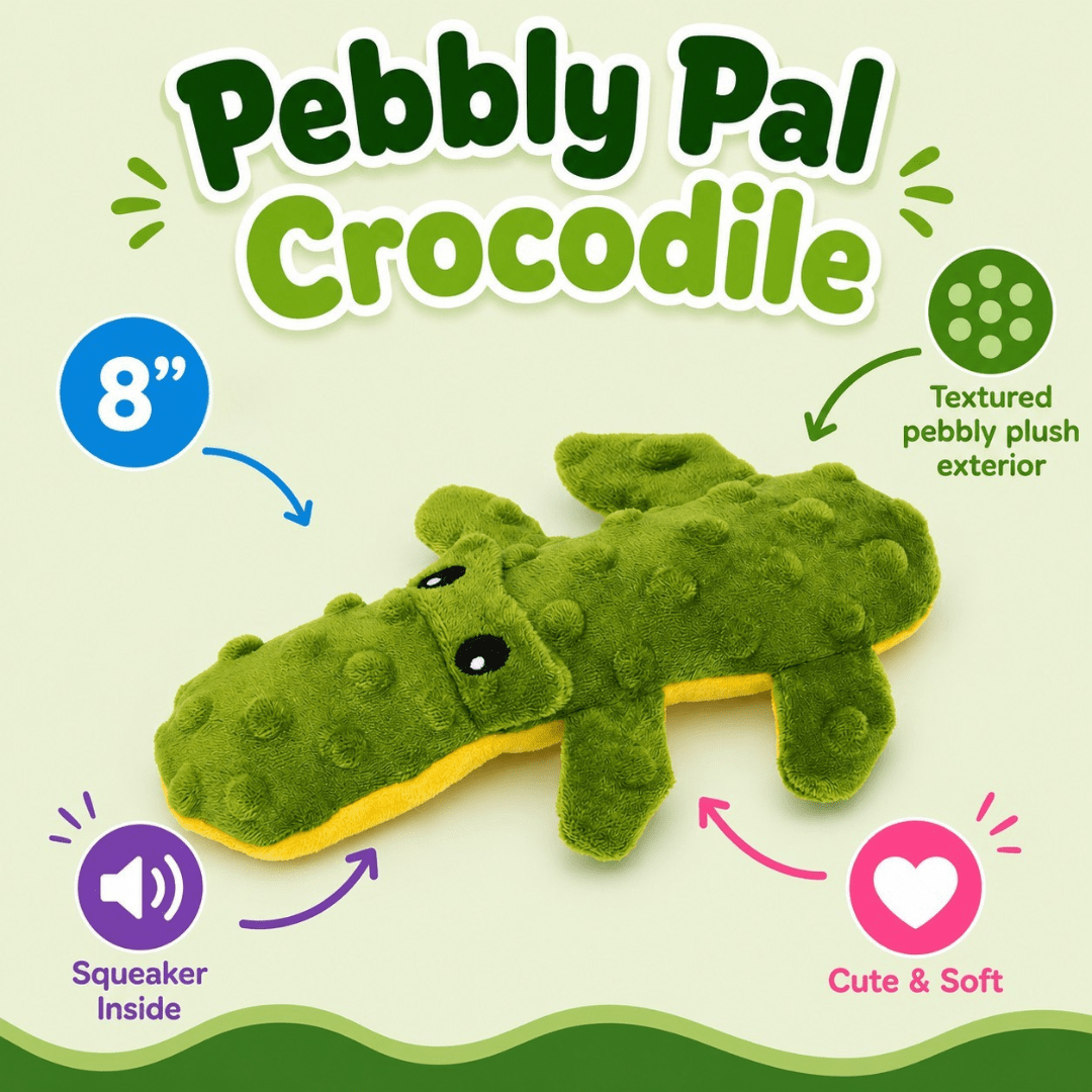 Pebbly Pal Plush Dog Toy with Squeaker 8" Pebbly Pal Crocodile Dog Toys Dogline