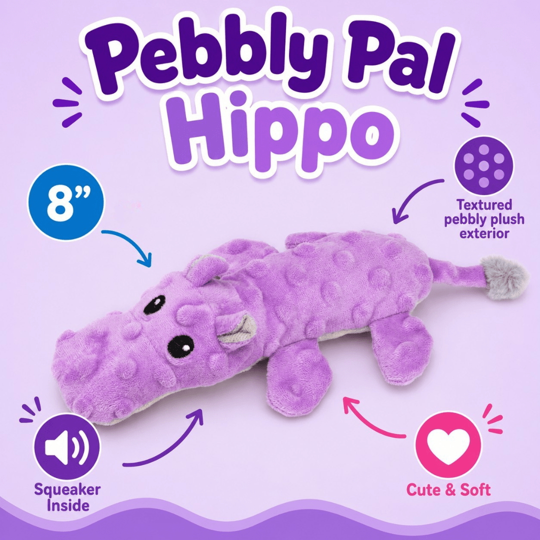 Pebbly Pal Plush Dog Toy with Squeaker 8" Pebbly Pal Hippo Dog Toys Dogline