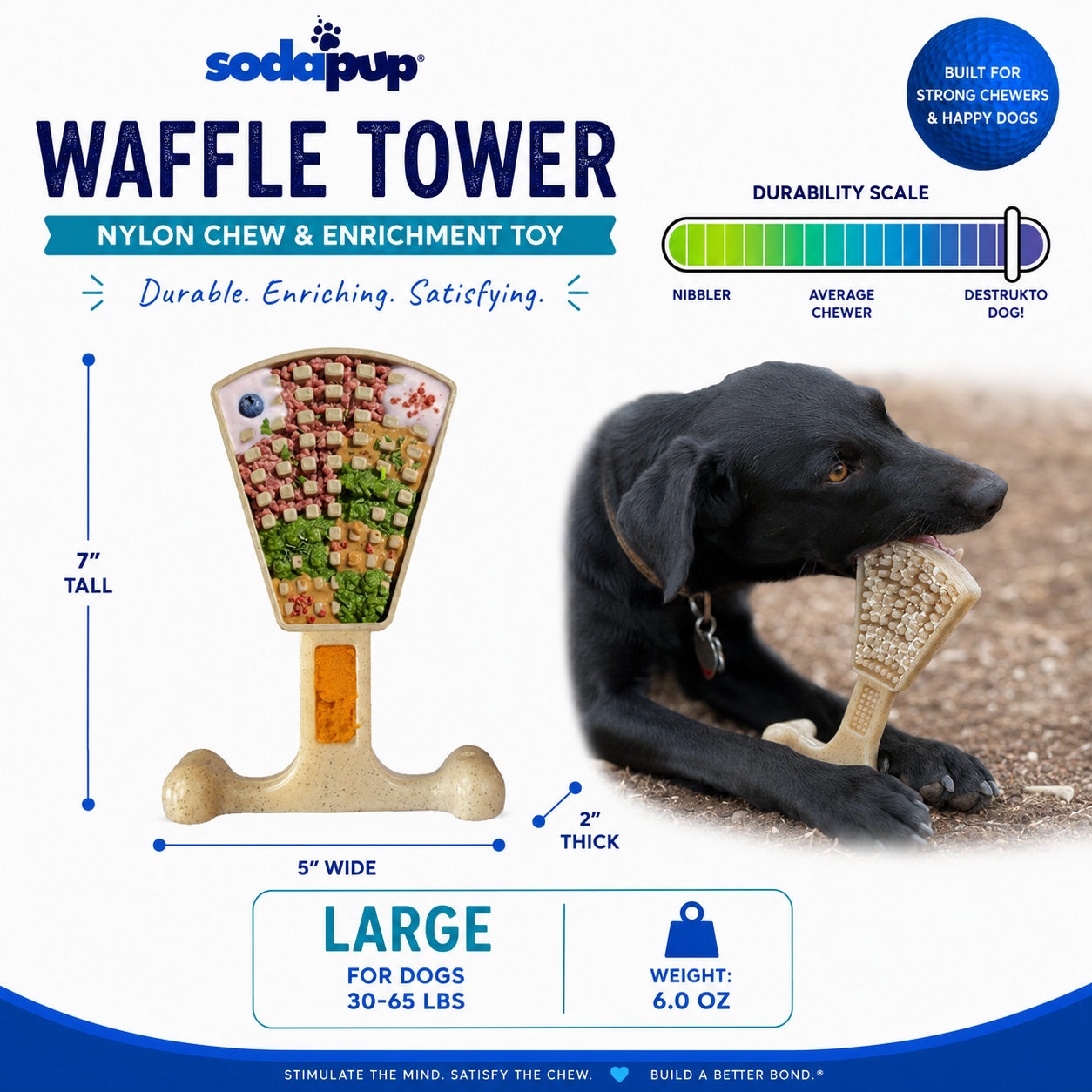 Waffle Tower Nylon Chew & Enrichment Toy | 2-in-1 for Aggressive Chewers | SodaPup Nylon Dog Toys SodaPup/True Dogs, LLC