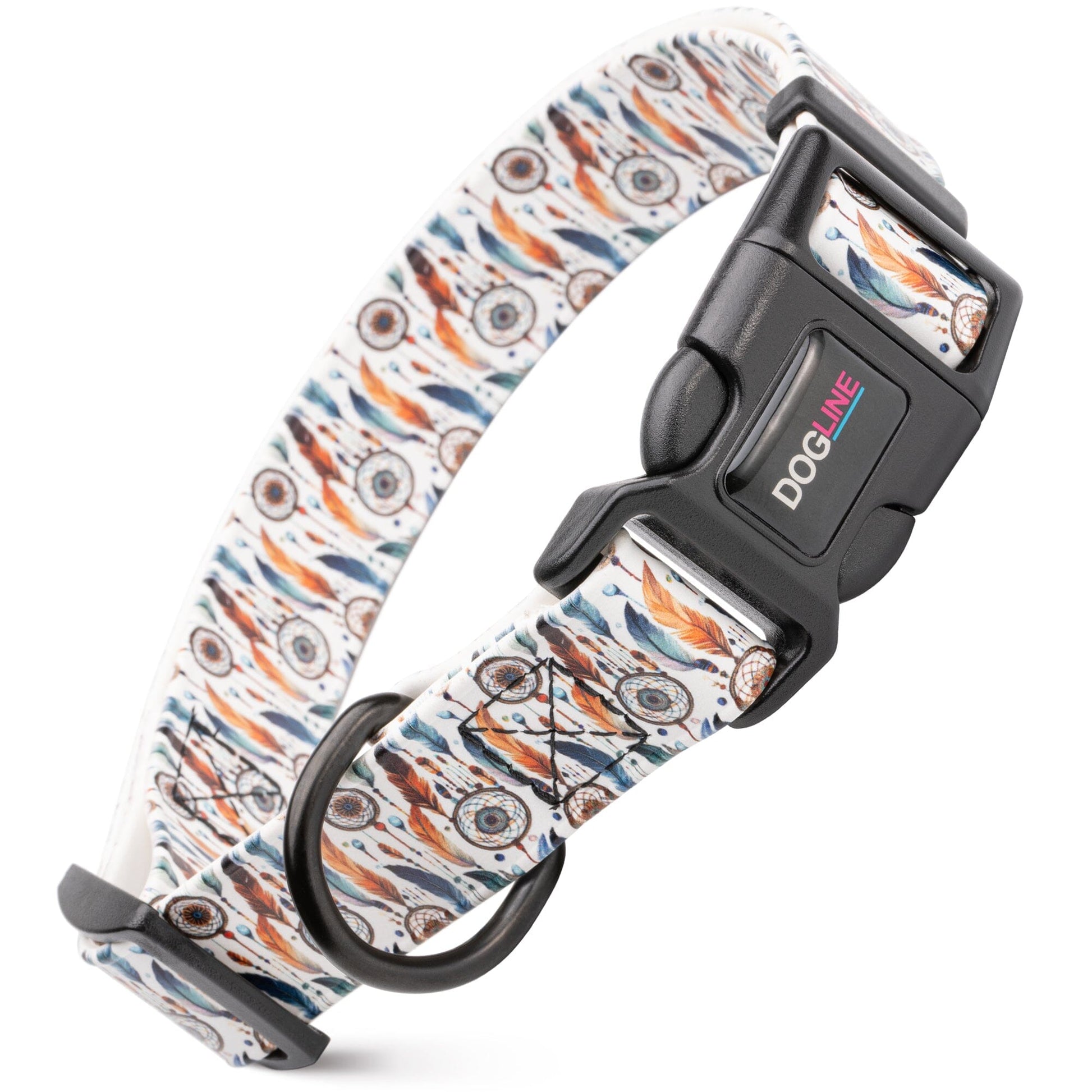 Dogline Biothane Full Color Design Printed Dog Collar with Quick Release Buckle Dreamcatchers W 3 4" x L 12"-19" Dog Collars Dogline