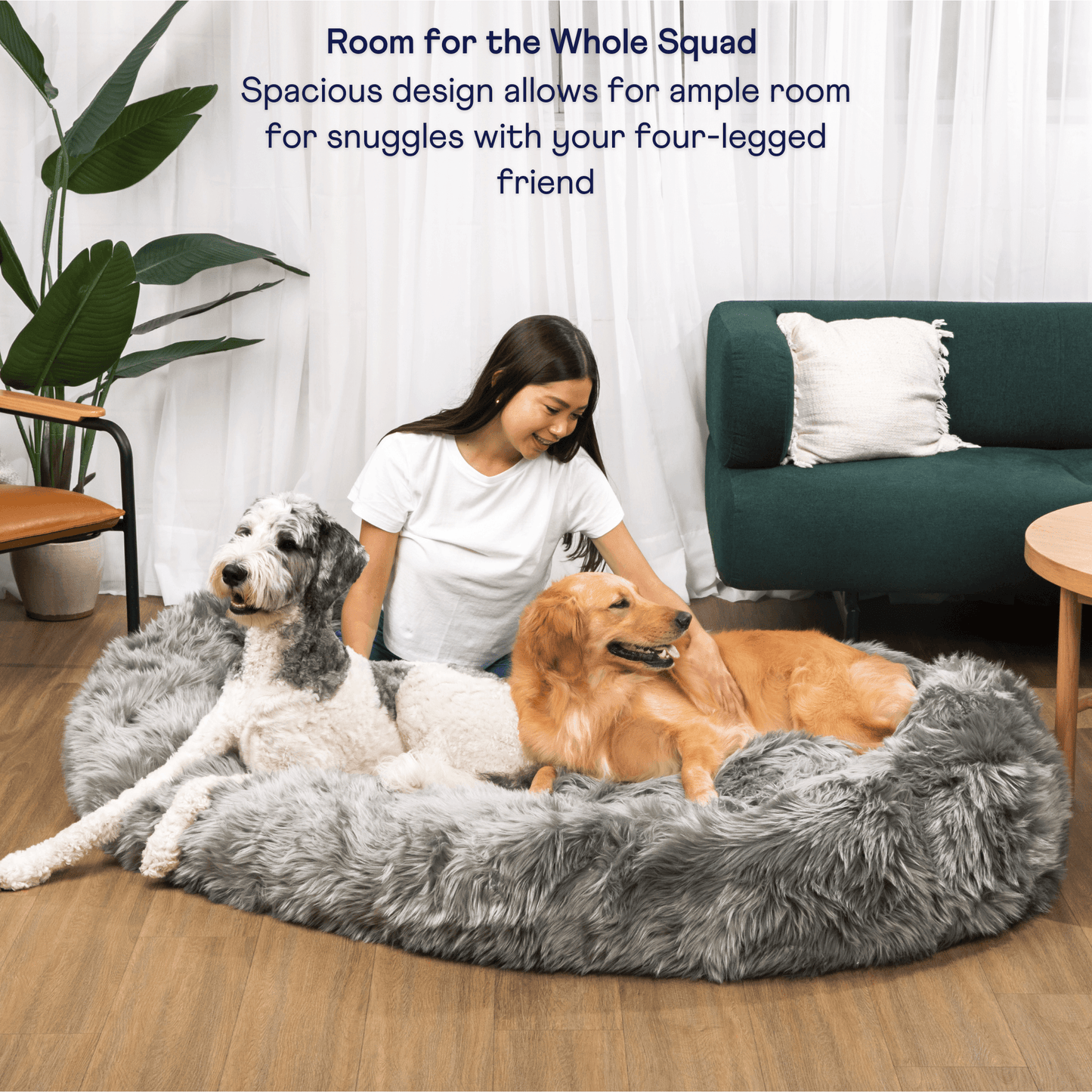 PupCloud™ Human-Size Faux Fur Memory Foam Dog Bed - Charcoal Grey Paw