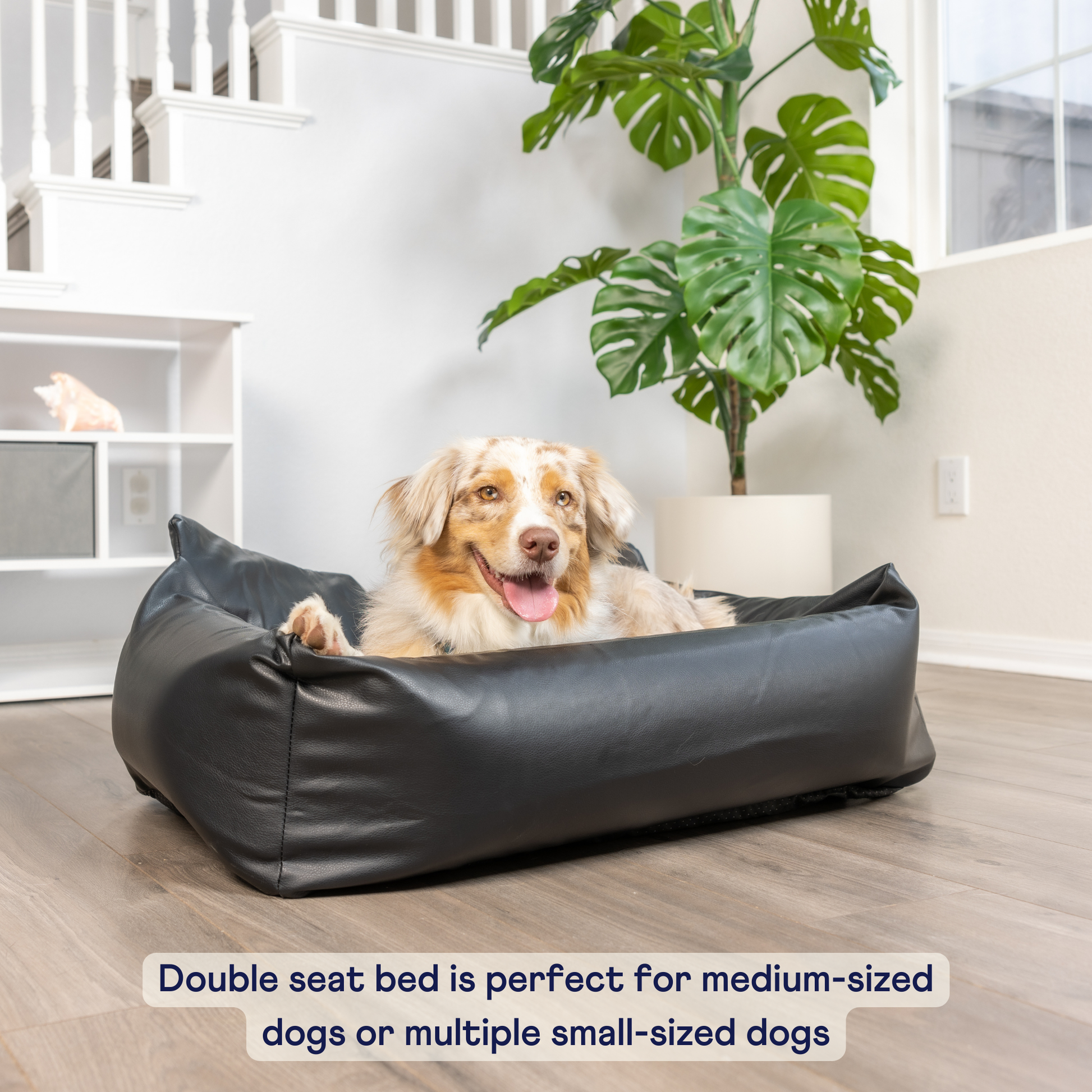 PupProtector™ Faux Cool-to-Touch Vegan Leather Memory Foam Dog Car Bed - Black Travel Paw.com