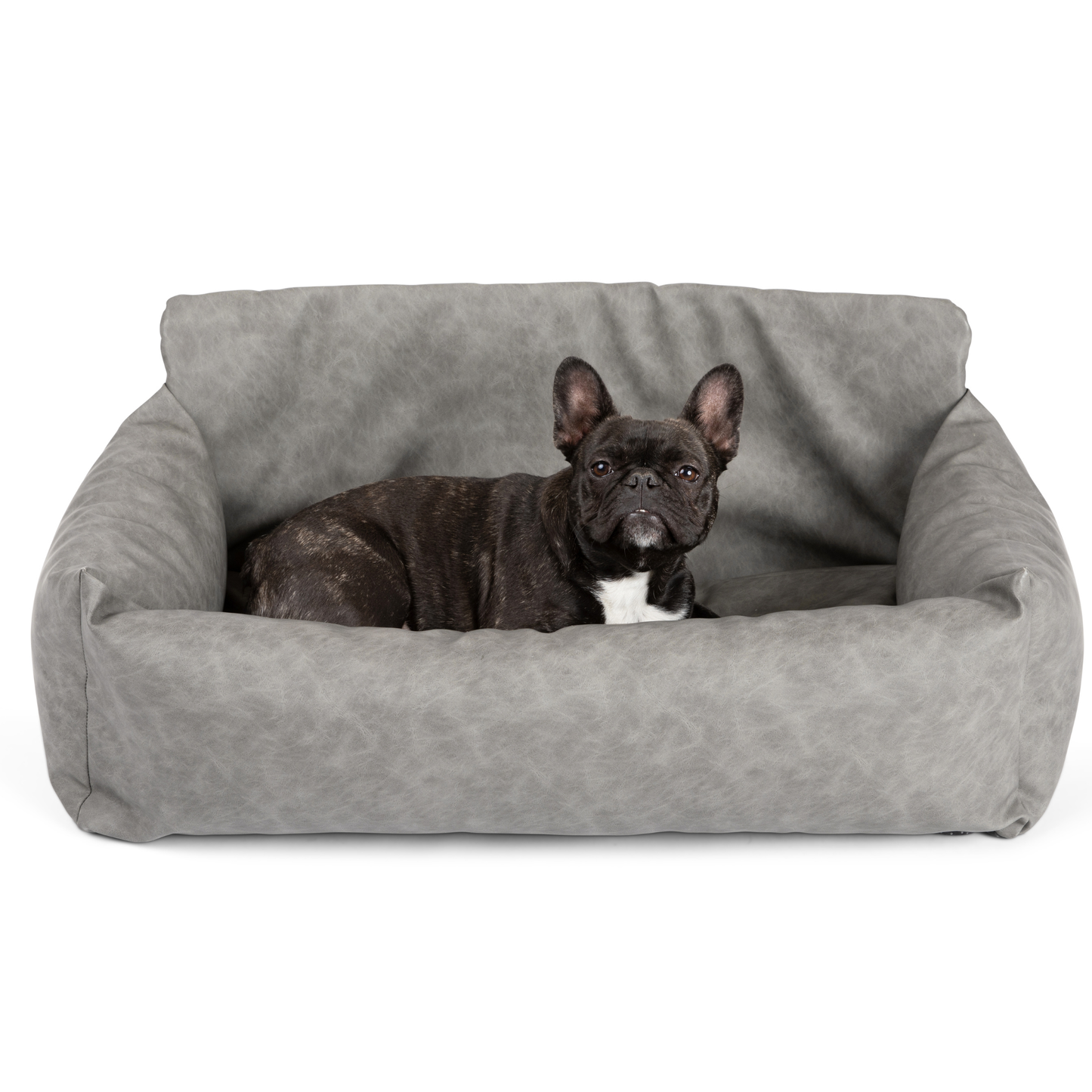 PupProtector™ Faux Cool-to-Touch Vegan Leather Memory Foam Dog Car Bed - Slate Gray Travel Paw.com