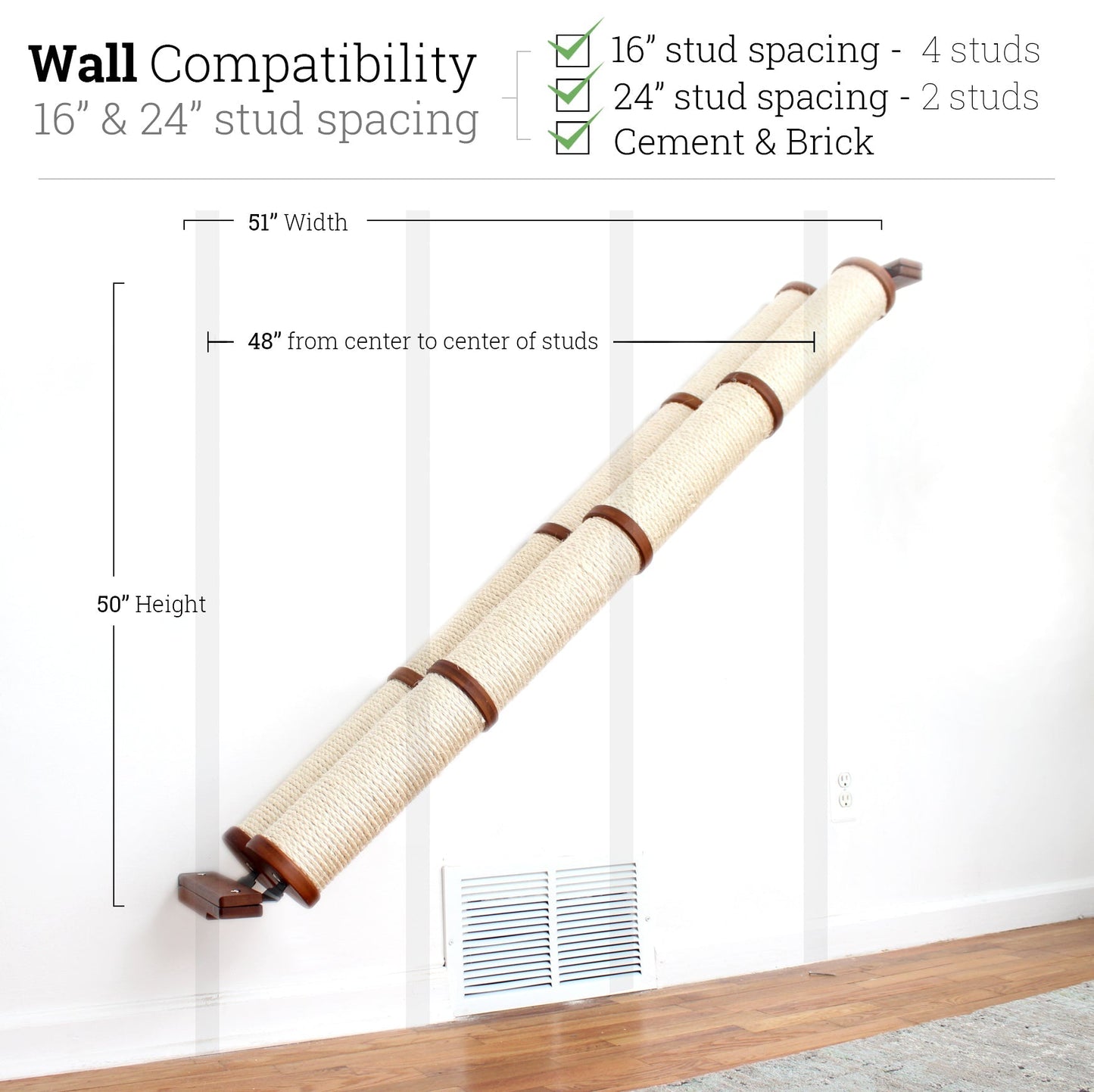 Slanted Cat Scratcher for Wall English Chestnut Bamboo 4-Tier Double None Cat Scratcher Catastrophic Creations