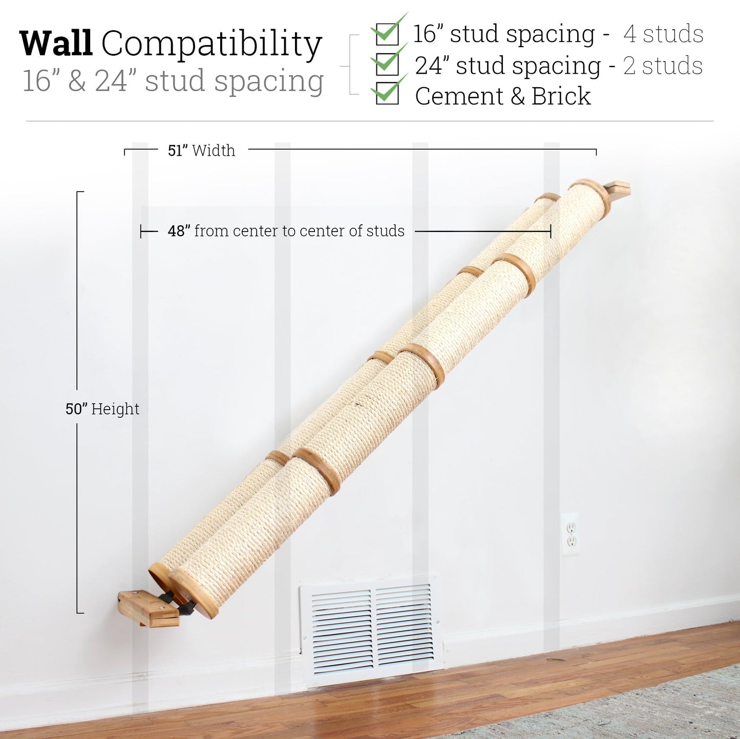 Slanted Cat Scratcher for Wall Natural Bamboo 4-Tier Double None Cat Scratcher Catastrophic Creations