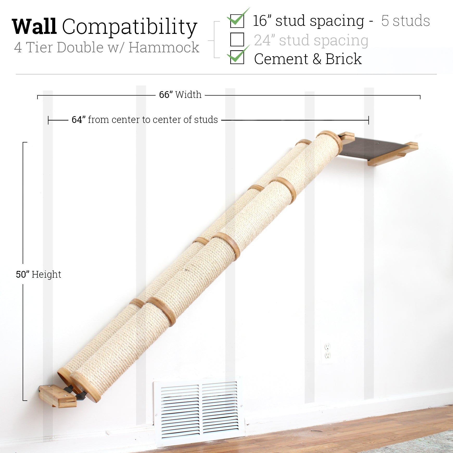 Slanted Cat Scratcher for Wall Natural Bamboo 4-Tier Double Charcoal Gray Canvas Cat Scratcher Catastrophic Creations