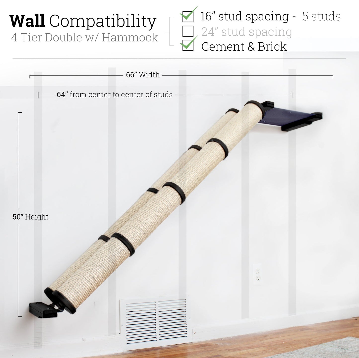 Slanted Cat Scratcher for Wall Onyx Bamboo 4-Tier Double Charcoal Gray Canvas Cat Scratcher Catastrophic Creations