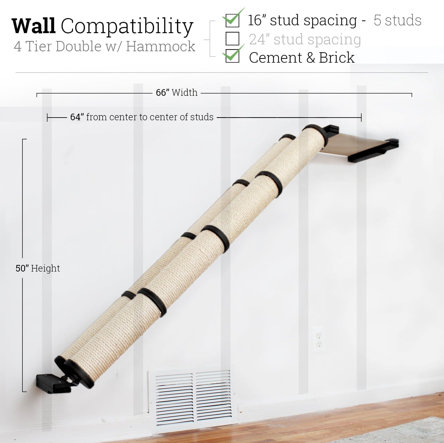Slanted Cat Scratcher for Wall Onyx Bamboo 4-Tier Double Natural Canvas Cat Scratcher Catastrophic Creations