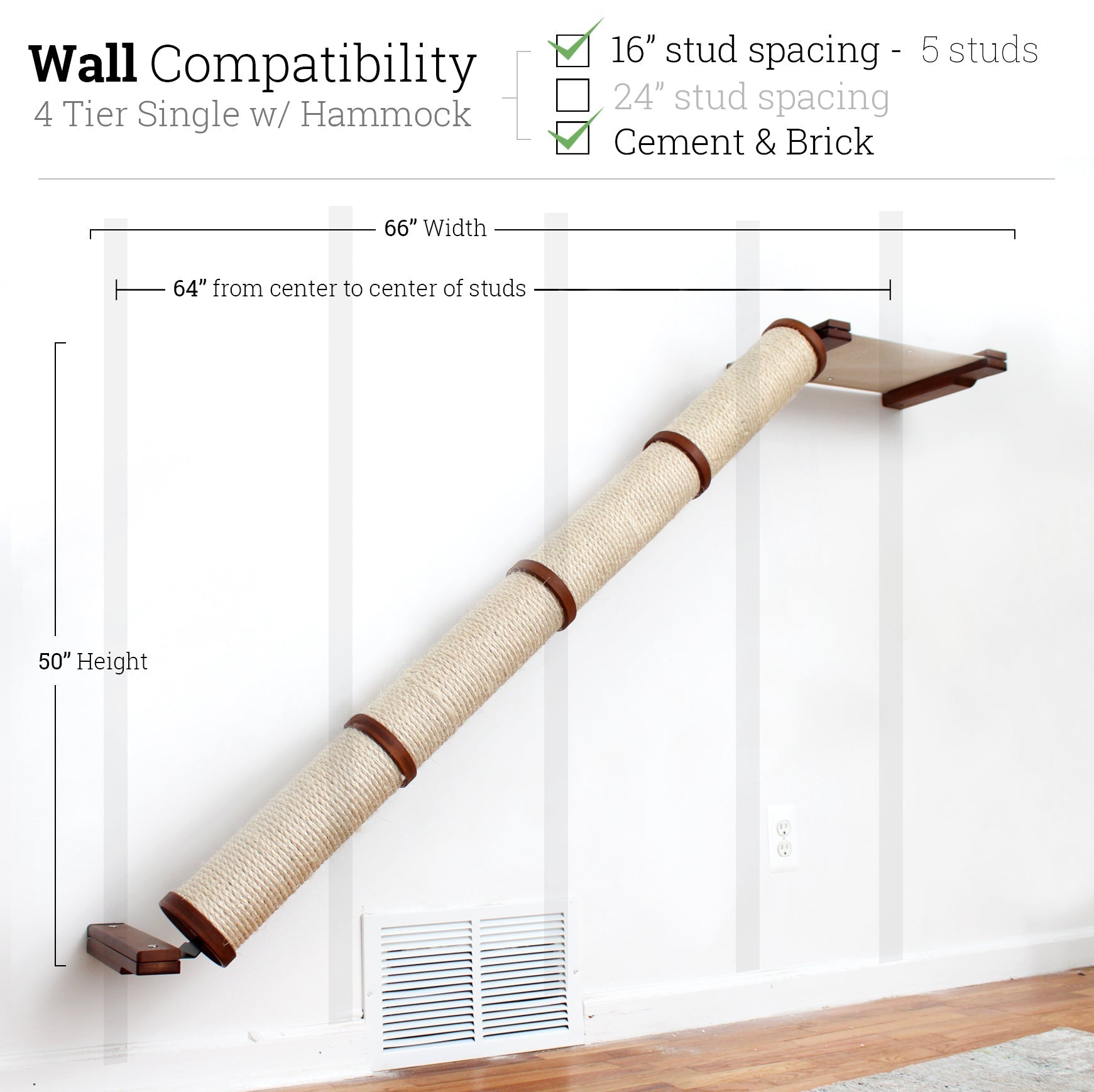 Slanted Cat Scratcher for Wall English Chestnut Bamboo 4-Tier Single Natural Canvas Cat Scratcher Catastrophic Creations