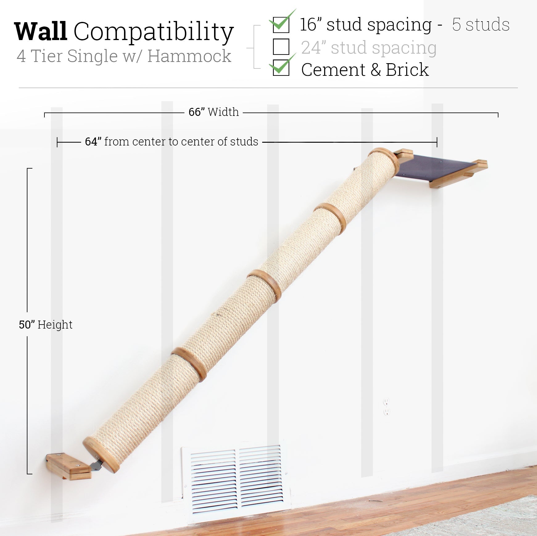 Slanted Cat Scratcher for Wall Natural Bamboo 4-Tier Single Charcoal Gray Canvas Cat Scratcher Catastrophic Creations
