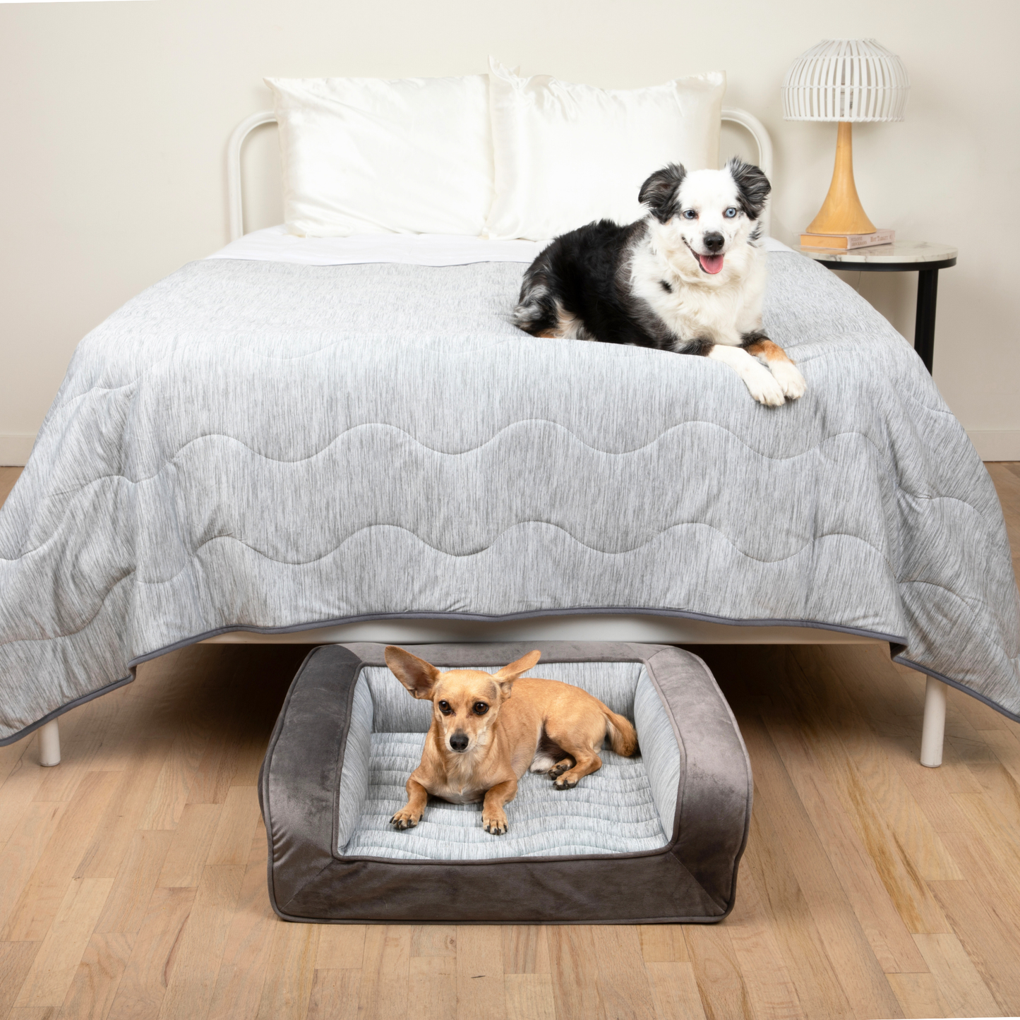 PupChill™ Cooling Bolster Dog Bed + Waterproof Blanket Bundle - Arctic Grey Small Bed (24" L x 20" W) + Large Blanket (60" L x 82" W) Paw