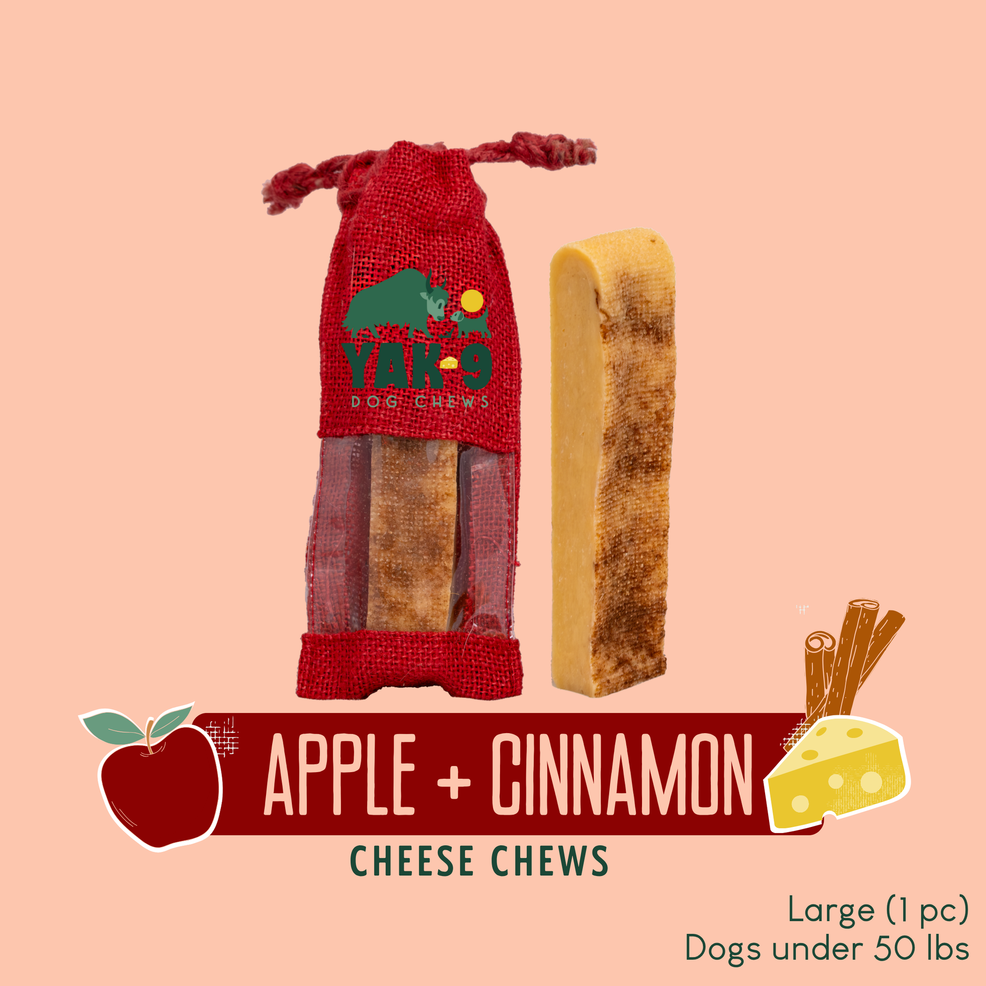 Apple & Cinnamon Chews for Dogs Large (4oz) 1 pack Apple & Cinnamon Chews Yak9 Chews