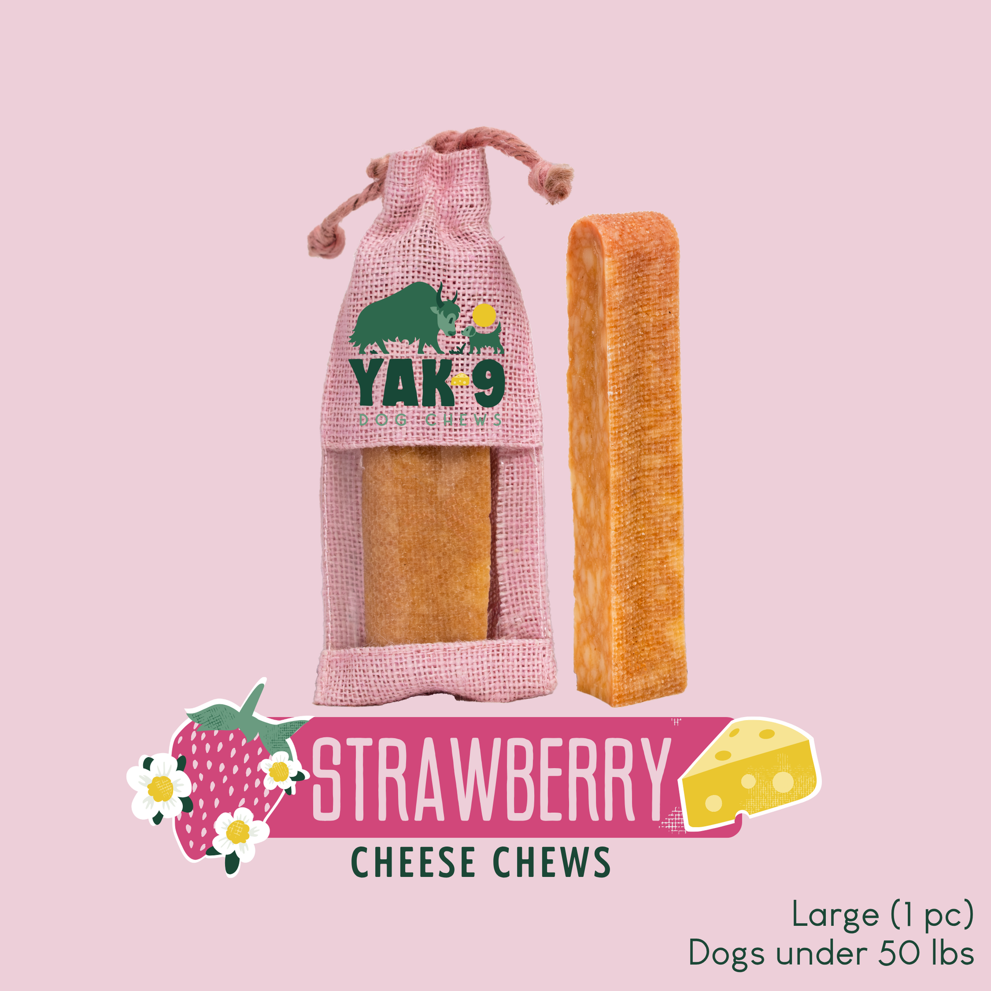 Strawberry Cheese Chews for Dogs 1 pack STRAWBERRY YAK CHEESE CHEWS Yak9 Chews