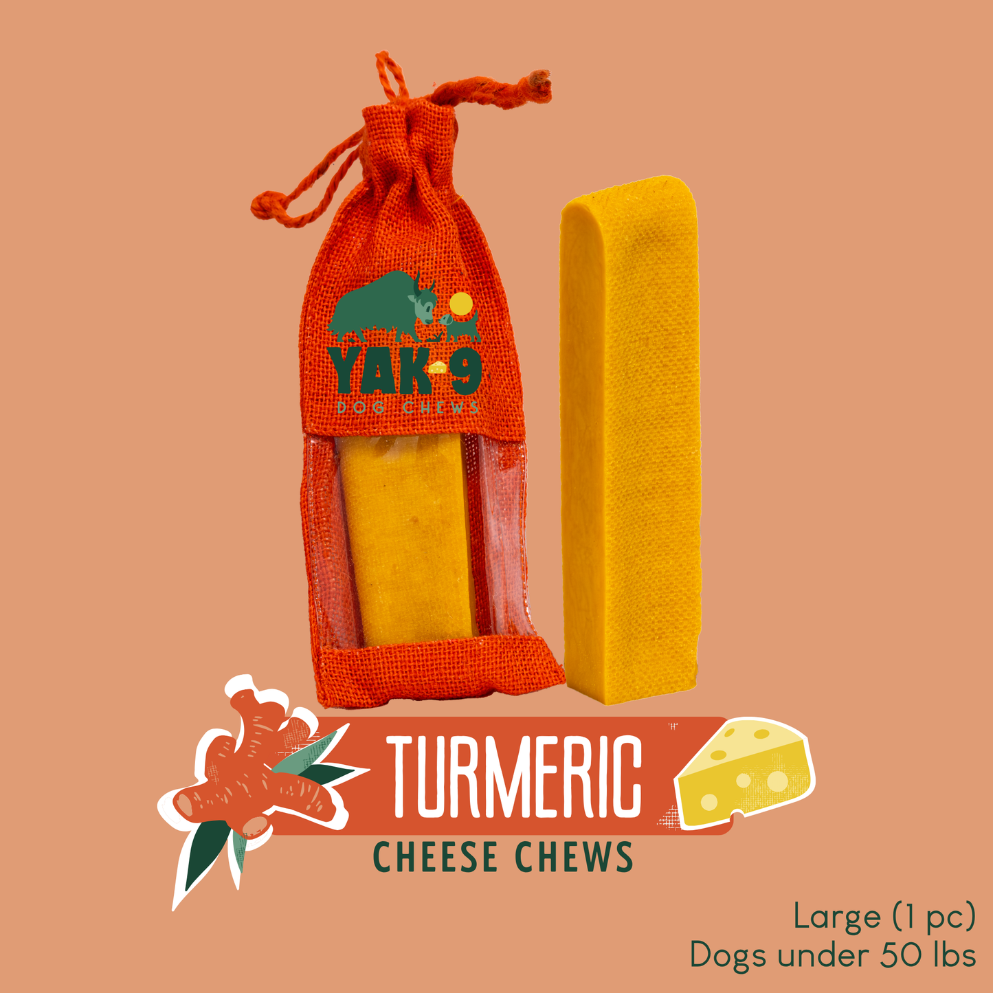 Turmeric Cheese Chews for Dogs Large (4oz) 1 pack TURMERIC YAK CHEWS Yak9 Chews
