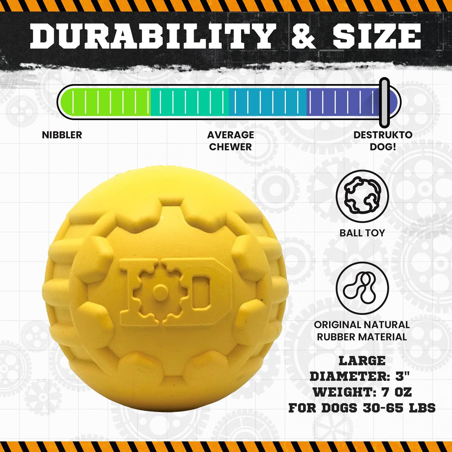 Industrial Dog Ball Rubber Chew Toy for Heavy Chewers | Yellow | USA Made | SodaPup Rubber Dog Toys SodaPup/True Dogs, LLC