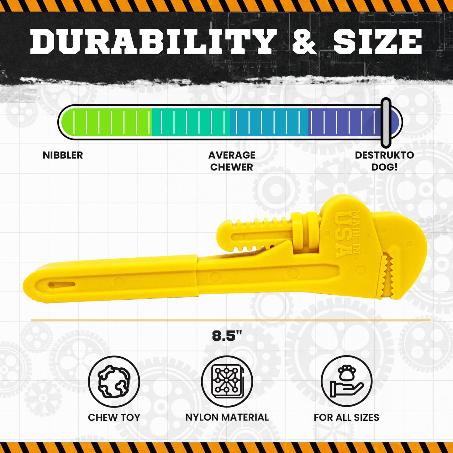 Pipe Wrench Nylon Dog Toy for Aggressive Chewers | USA Made | SodaPup Nylon Dog Toys SodaPup/True Dogs, LLC