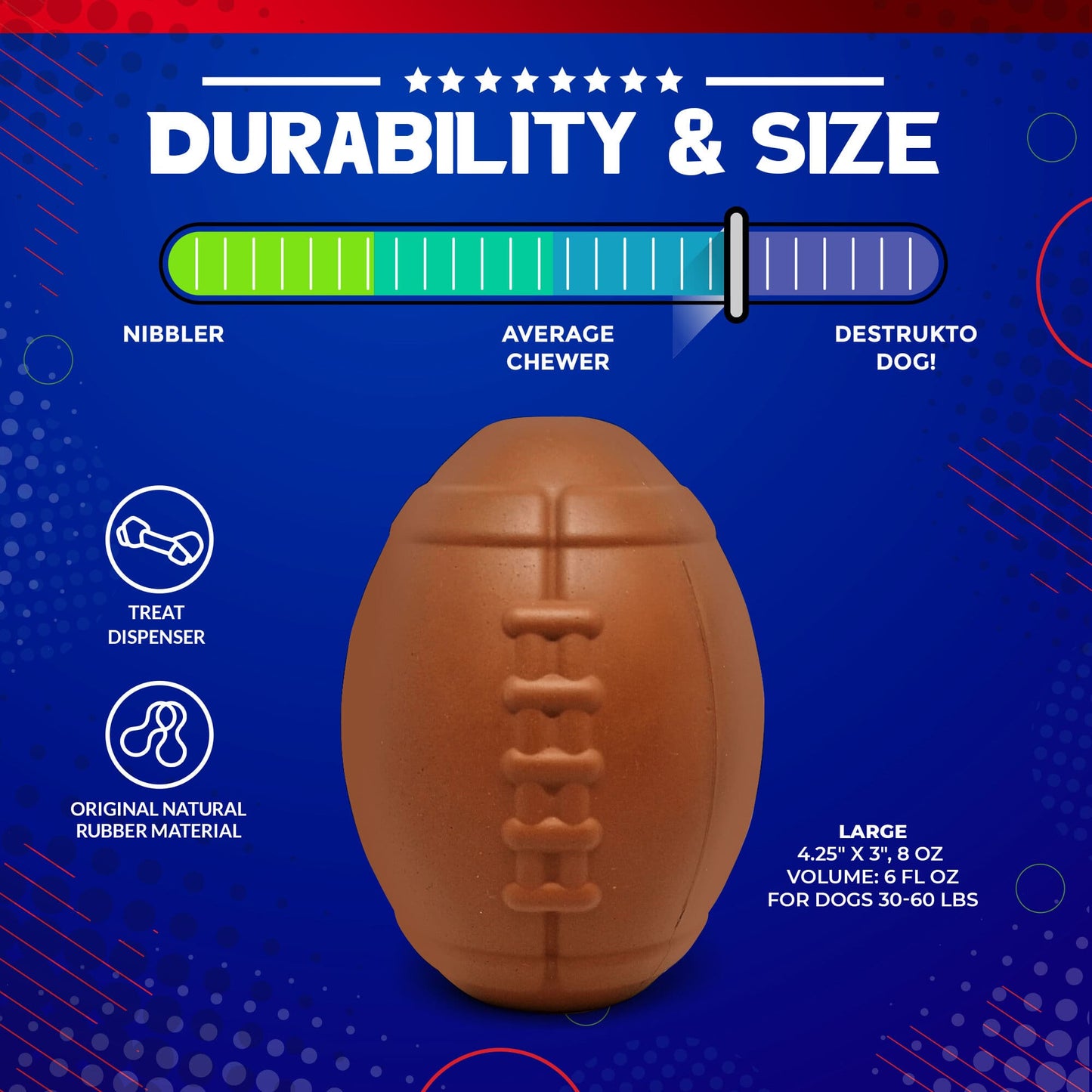 Football Dog Chew Toy & Treat Dispenser - USA Made | SodaPup Rubber Dog Toys SodaPup/True Dogs, LLC